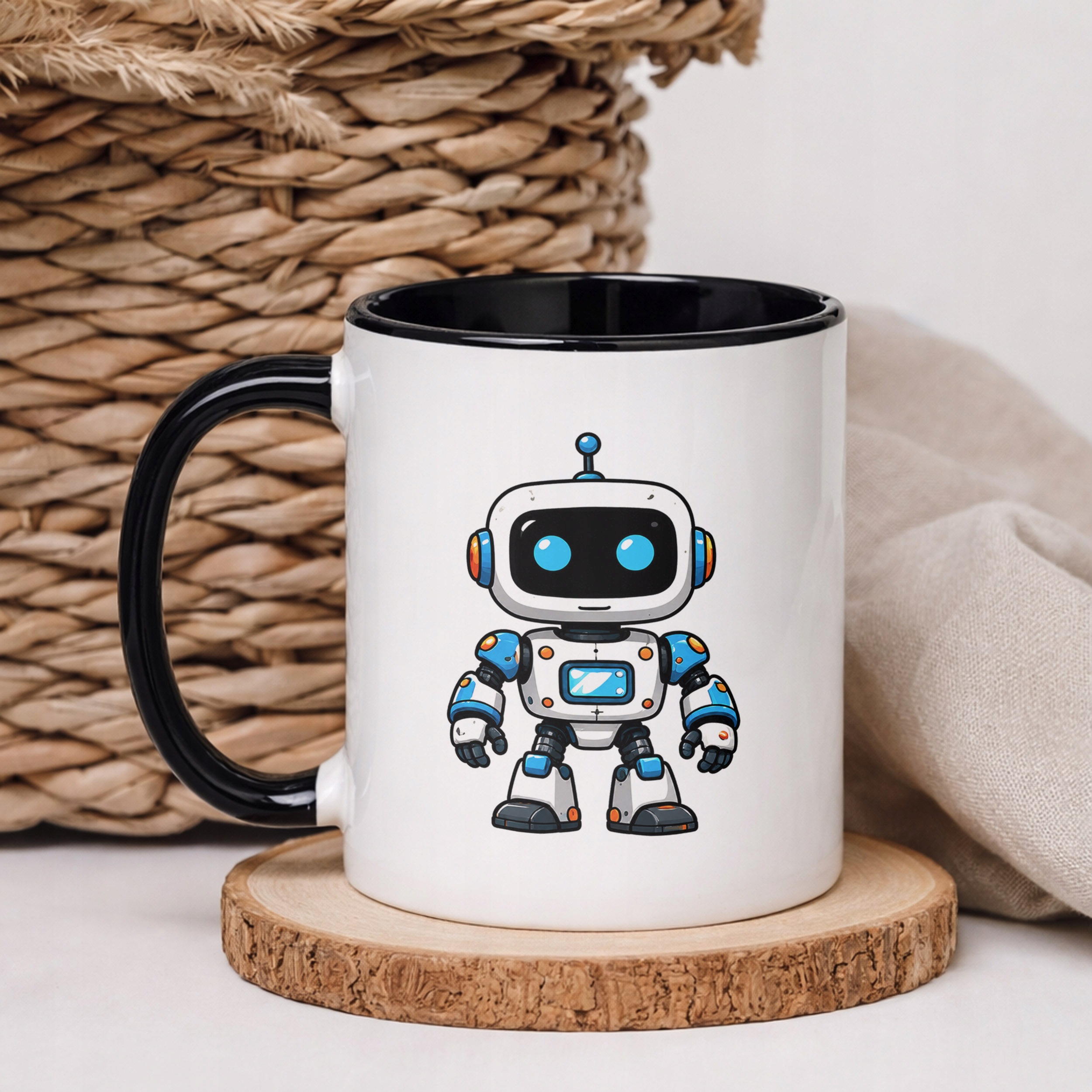 Kubek Czarny z nadrukiem Robot Dla Dzieci Prezent Upominek