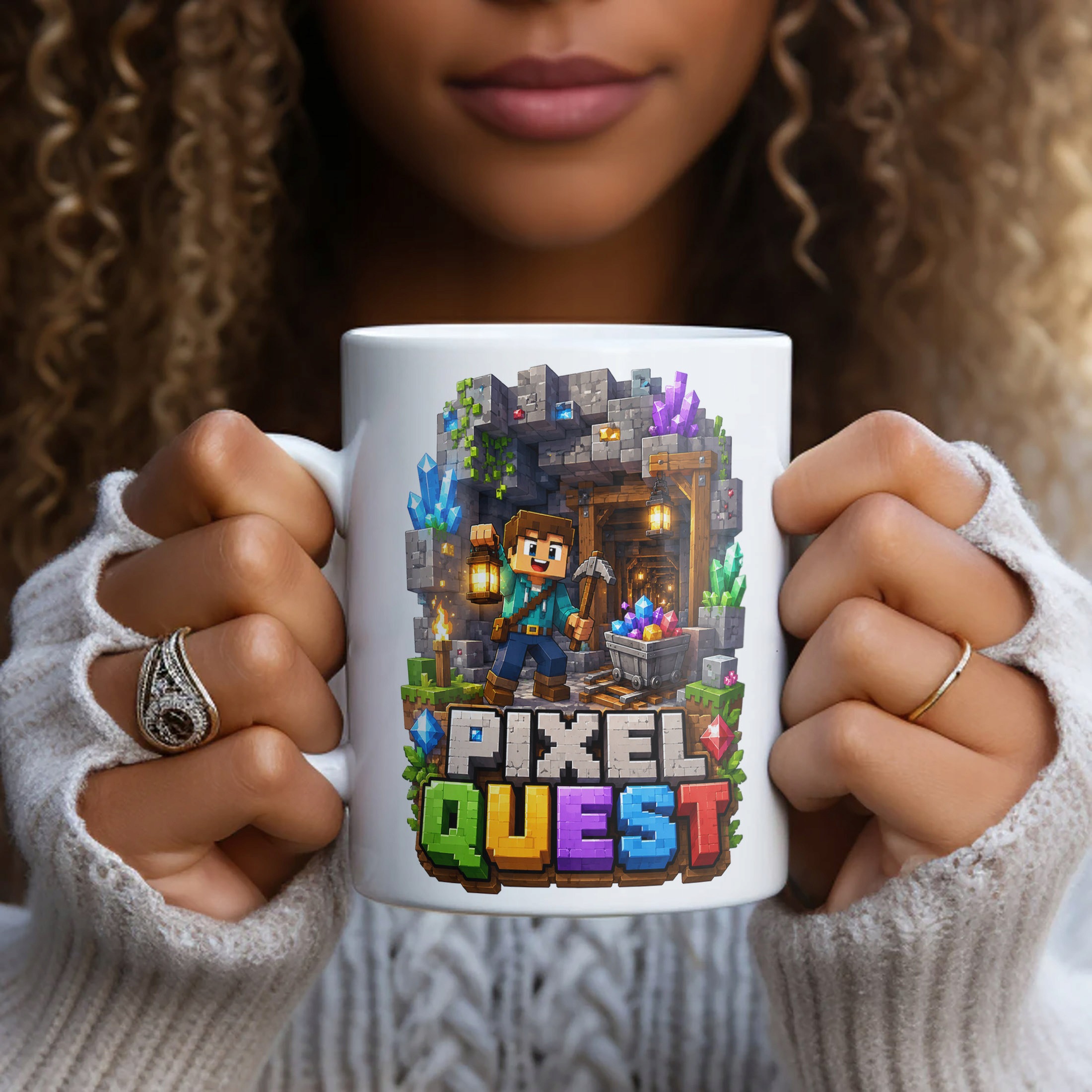 Biały Kubek z nadrukiem PIXEL Gra Dla Dzieci Prezent Upominek