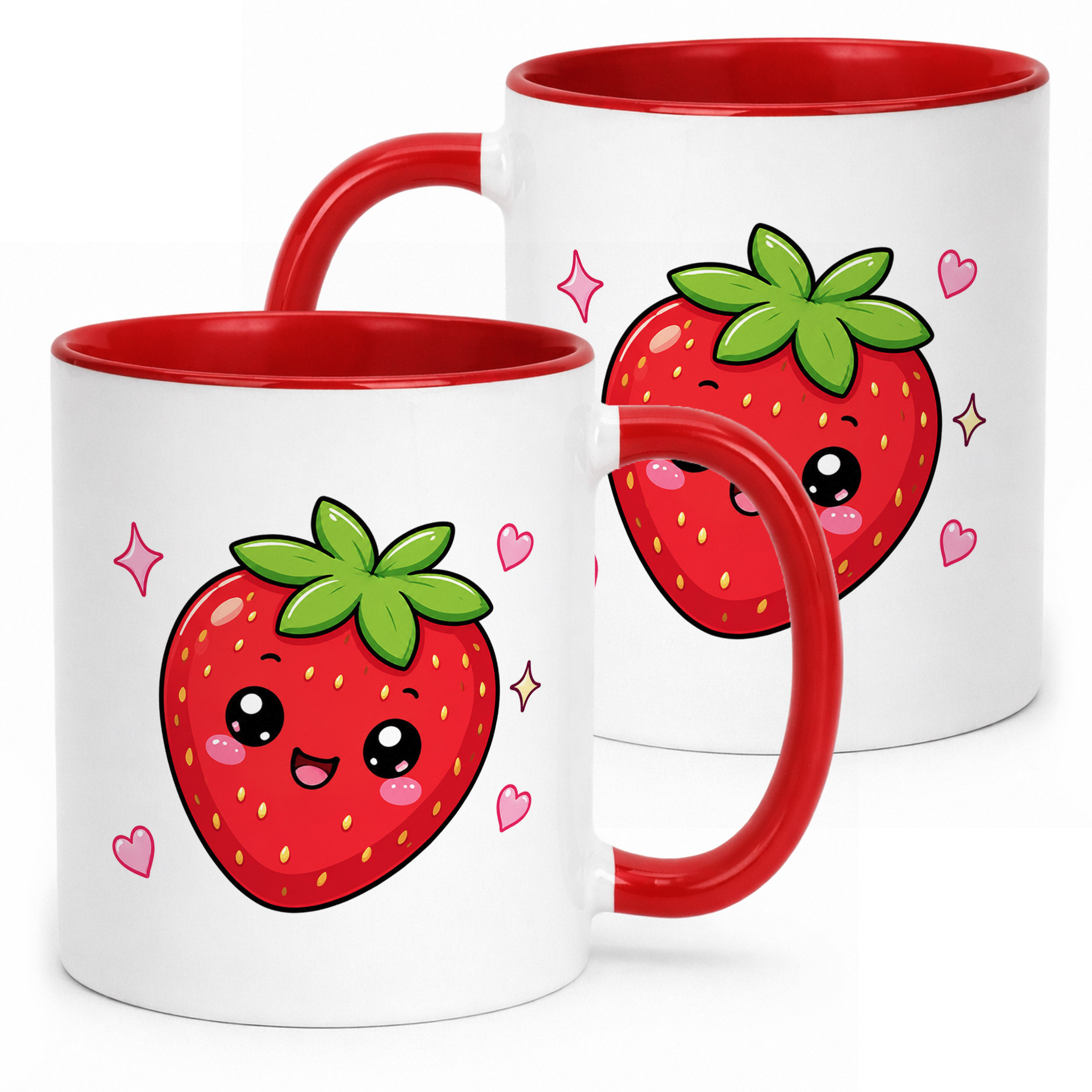Kubek Czerwony z nadrukiem Kawaii Truskawka Dla Dzieci Prezent Upominek
