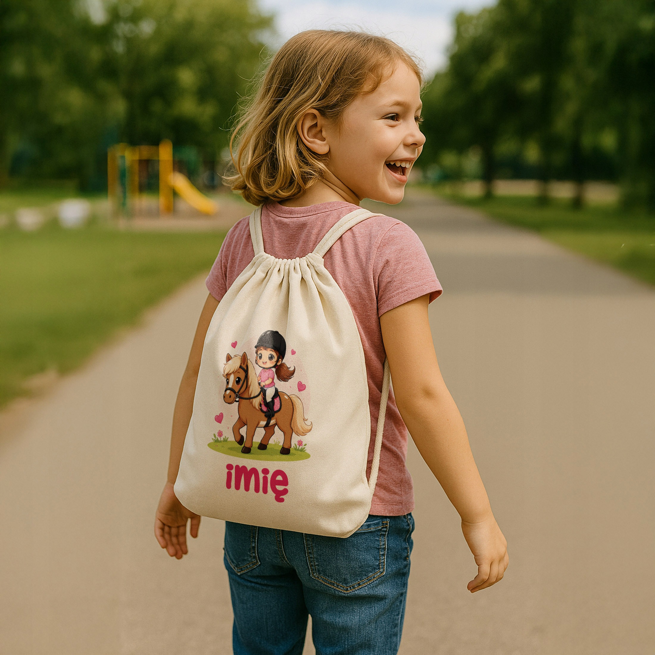 Zestaw Personalizowany Plecak Worek Kubek Czerwony Koń Prezent