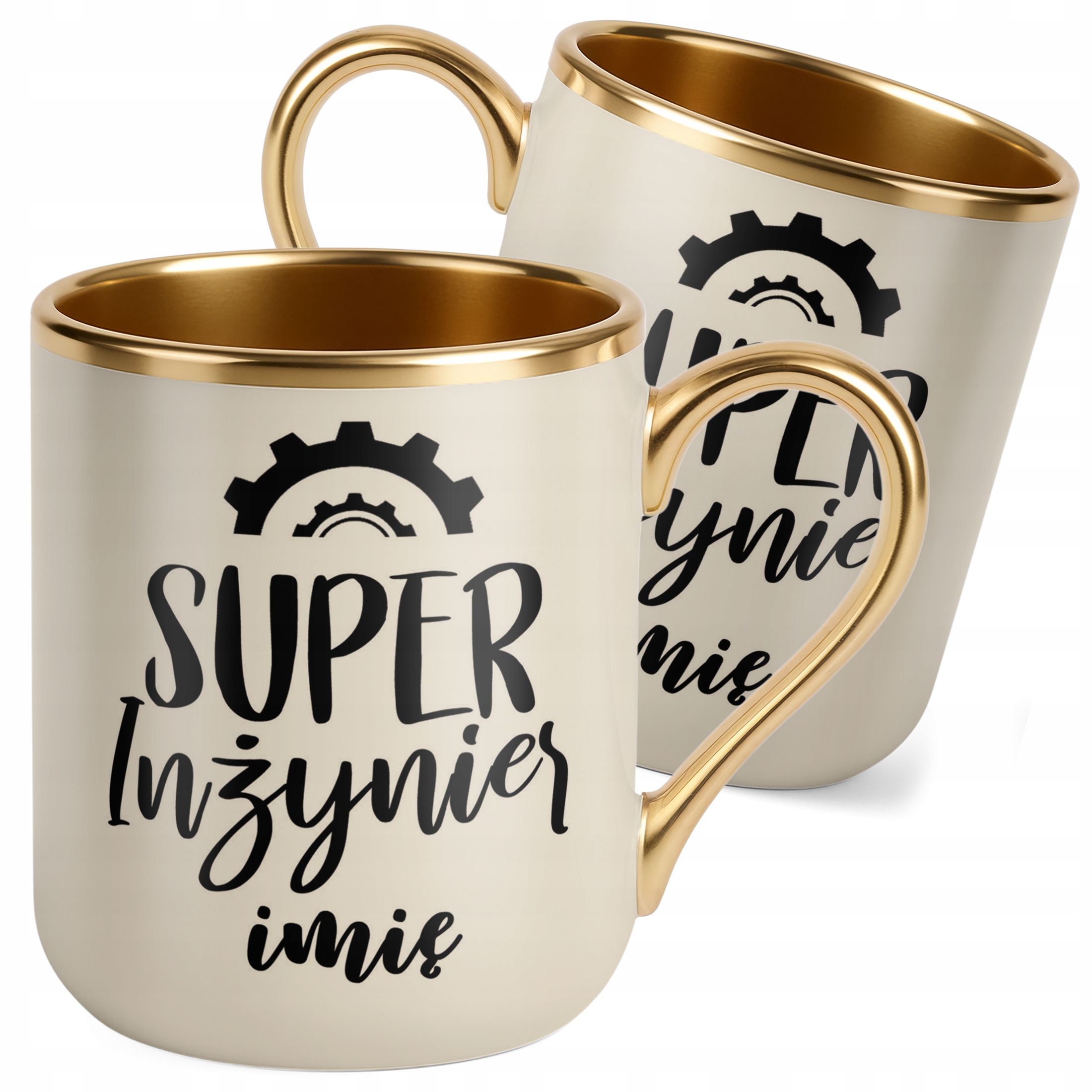 Kubek Premium Złoty Ecru Personalizowany Super Inżynier