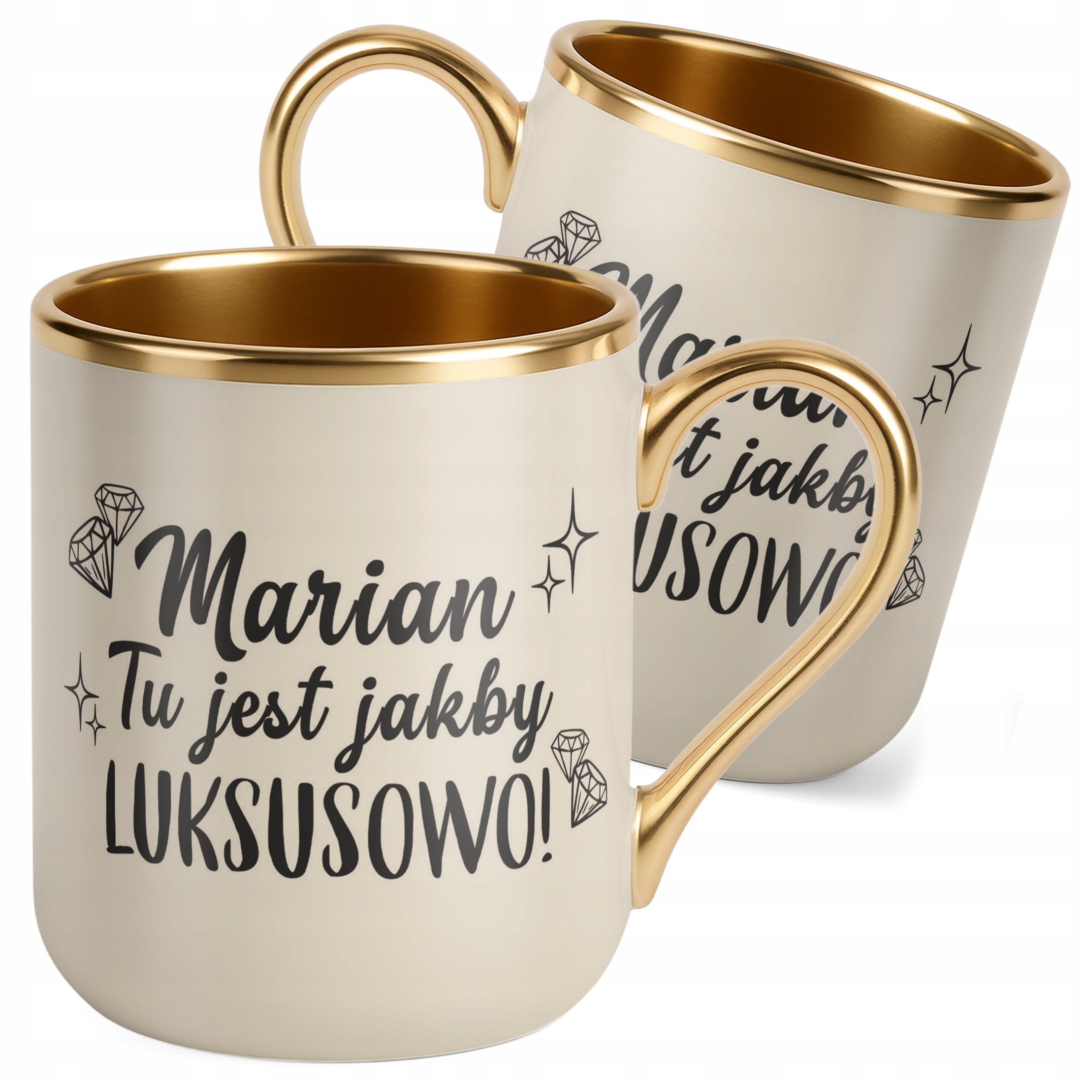 Kubek Premium Złoty Ecru Marian Tu Jest Jakby Luksusowo Zabawny Prezent