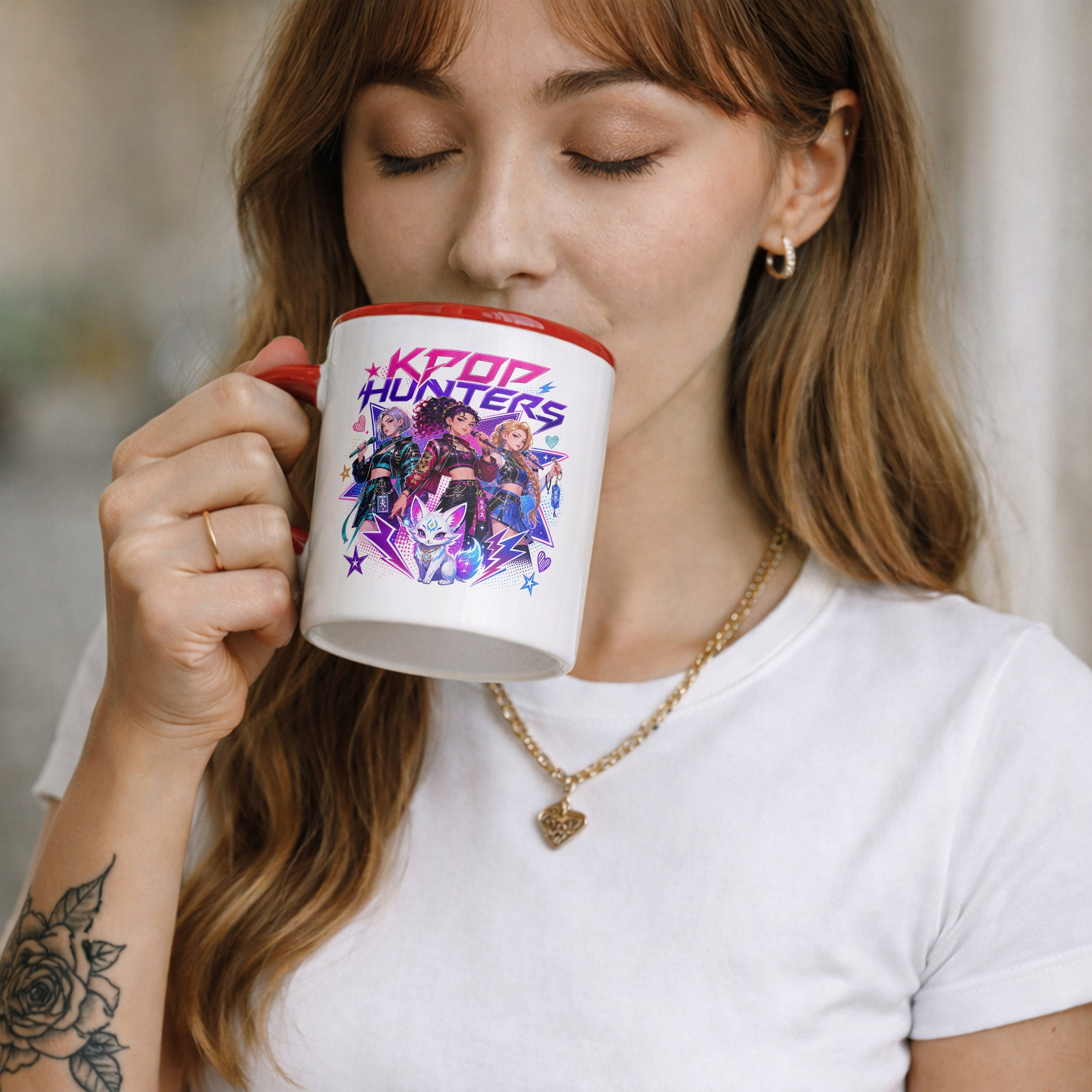 Zestaw Plecak Worek Kubek Czerwony Z Nadrukiem ŁOWCZYNIE KPOP Dla Dzieci