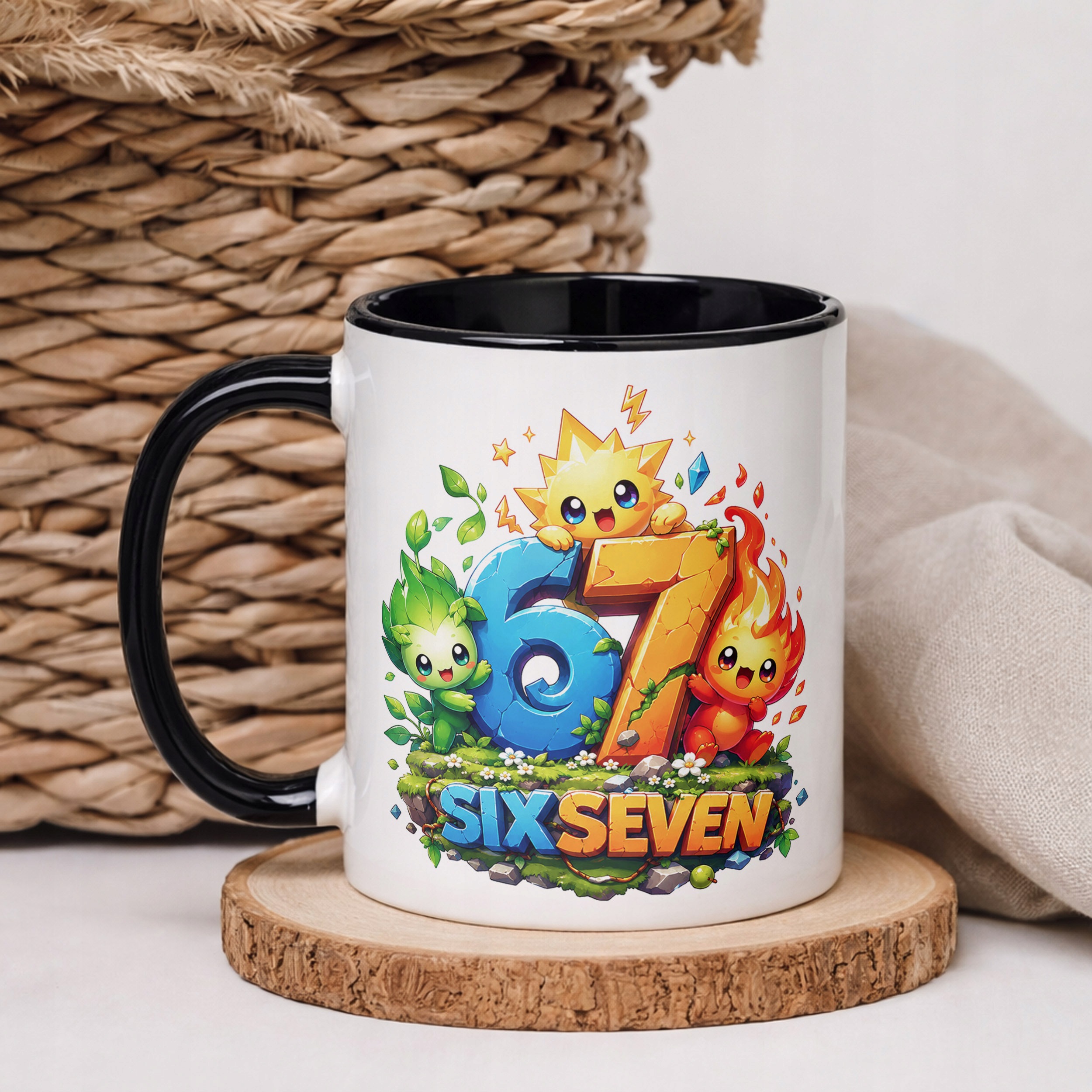 Zestaw Kubek Czarny Poduszka Z Nadrukiem SIX SEVEN 67 Prezent