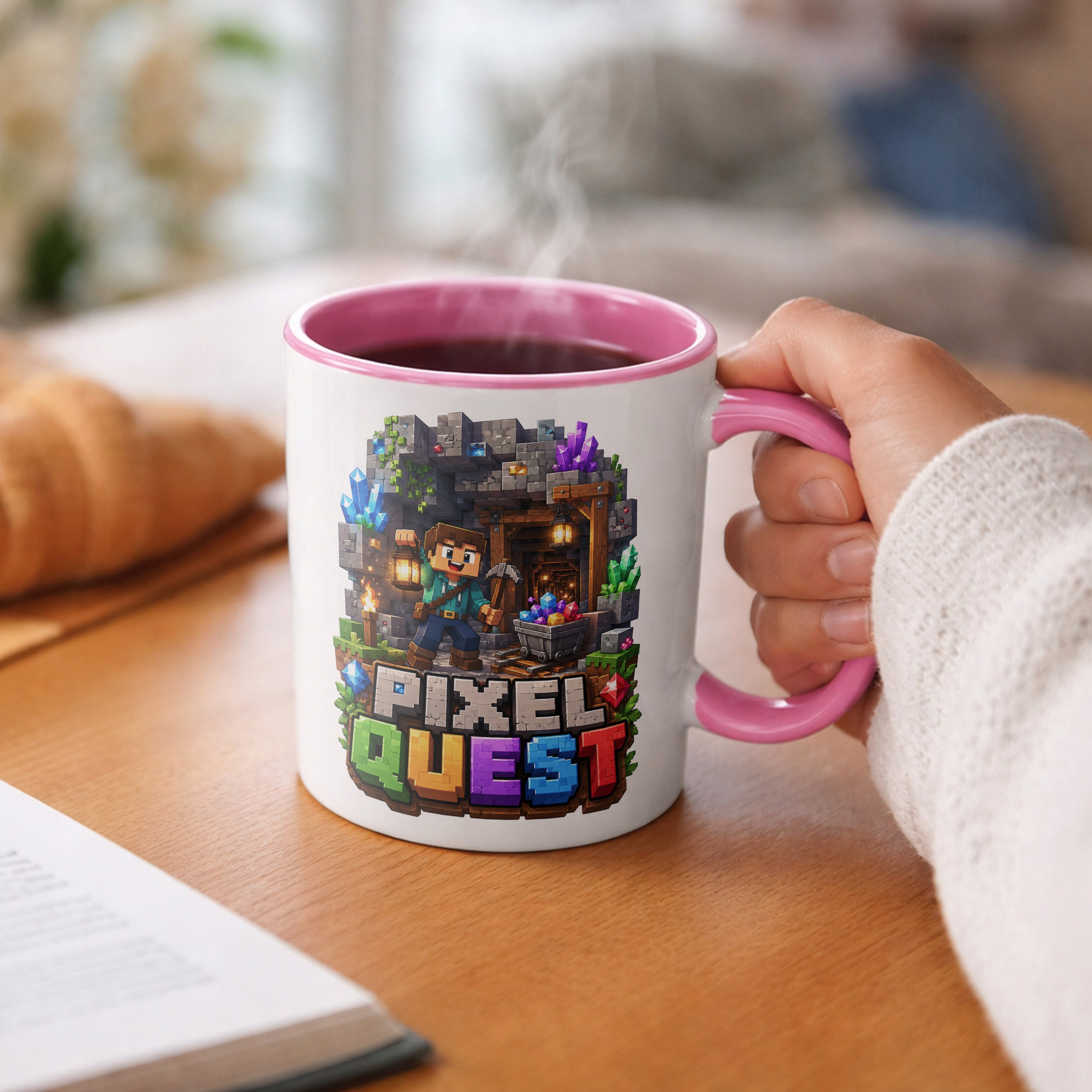 Kubek Różowy z nadrukiem PIXEL Gra Dla Dzieci Prezent Upominek