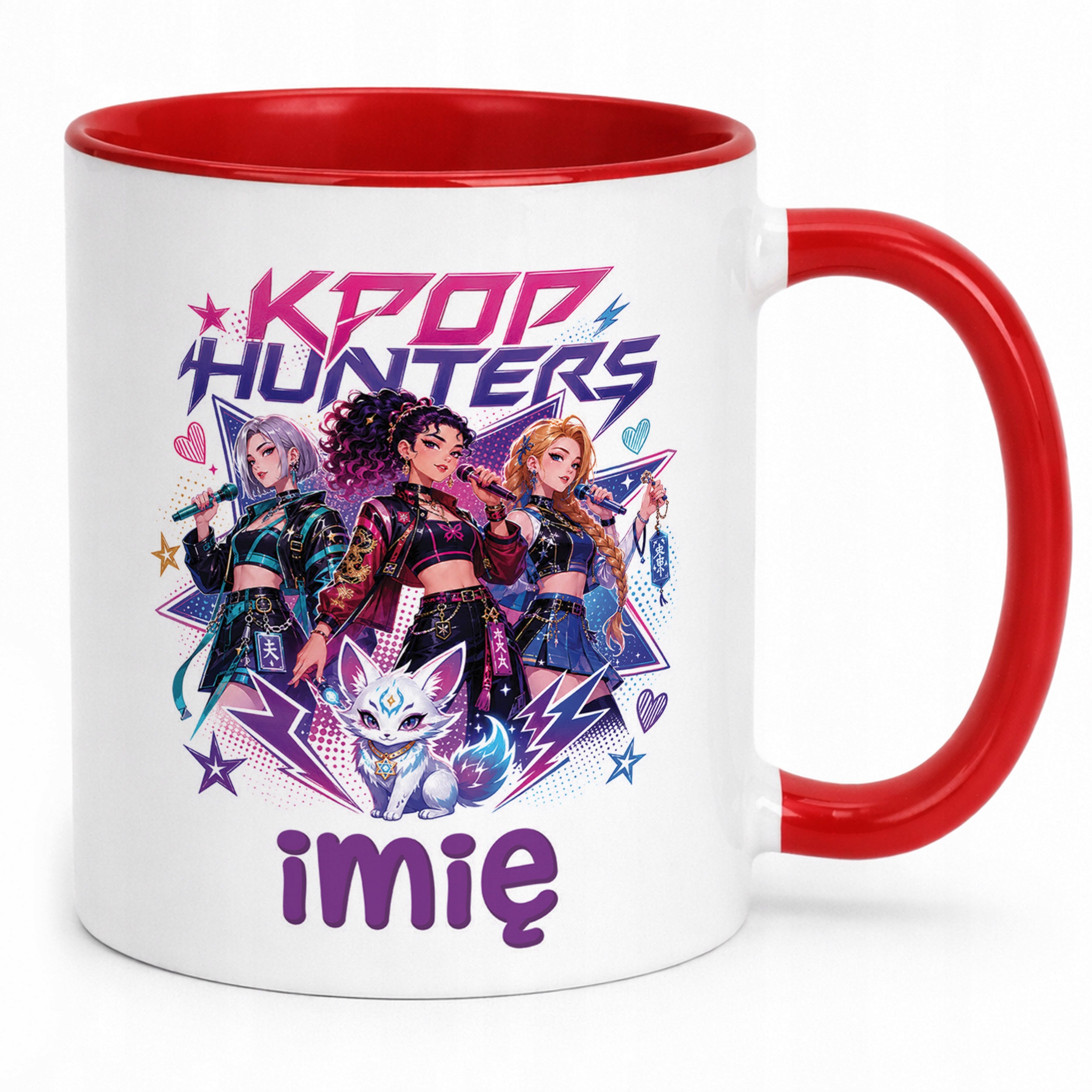 Zestaw Personalizowany Kubek Czerwony Poduszka Łowczynie Kpop Prezent