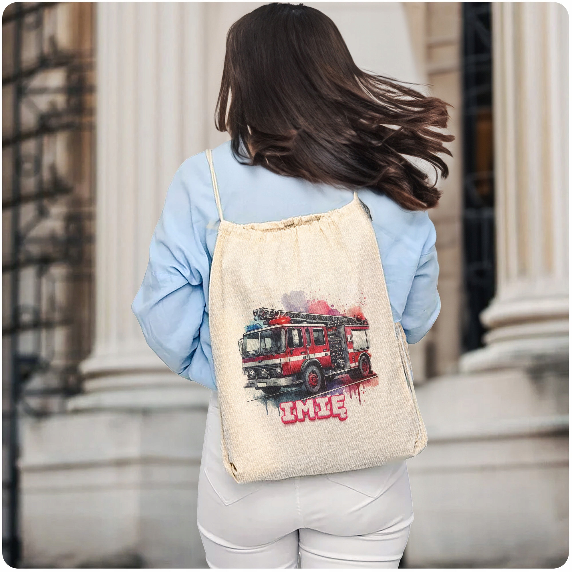 Plecak bawełniany Z imieniem Dla Strażaka Wóz Strażacki Do Szkoły