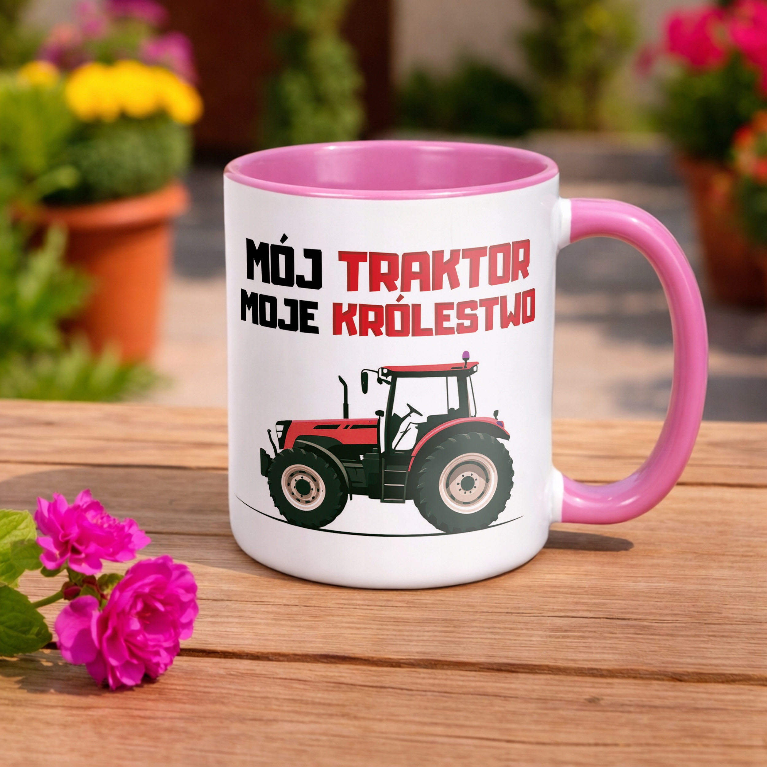 Kubek Różowy Rolnik Dla Rolnika Traktor Zabawny Prezent Upominek