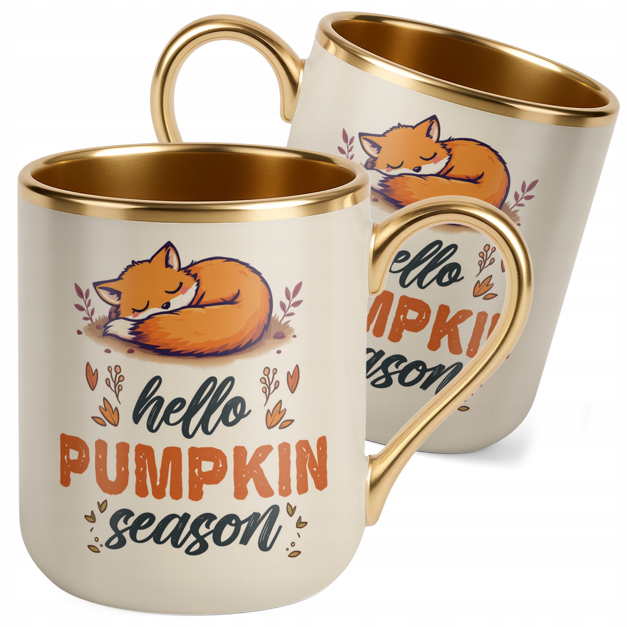 Kubek Premium Złoty Ecru Jesienny Jesień Hello Pumpkin Dynia Prezent