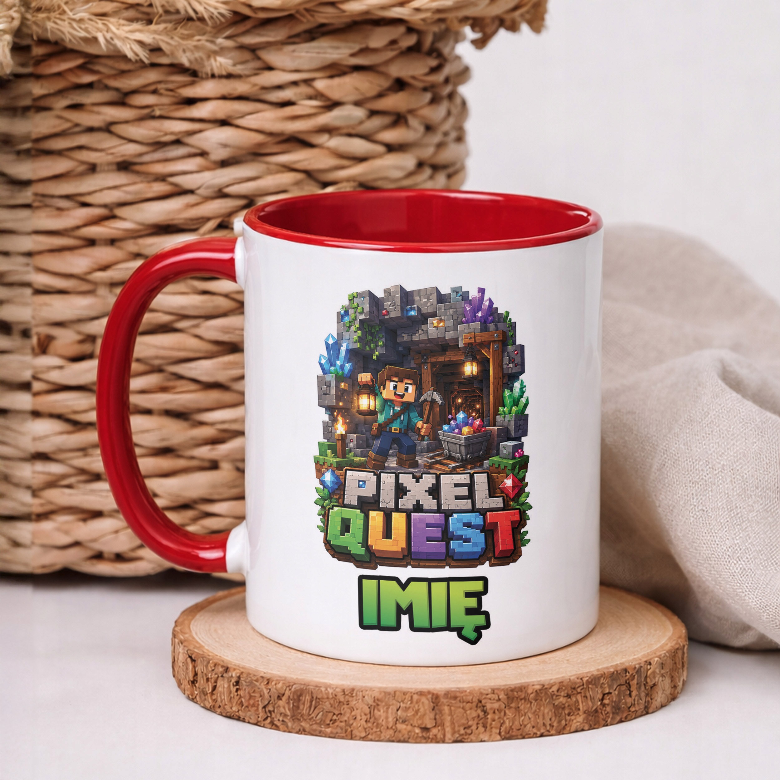 Kubek Czerwony z nadrukiem personalizowany PIXEL Gra Dla Dzieci Prezent