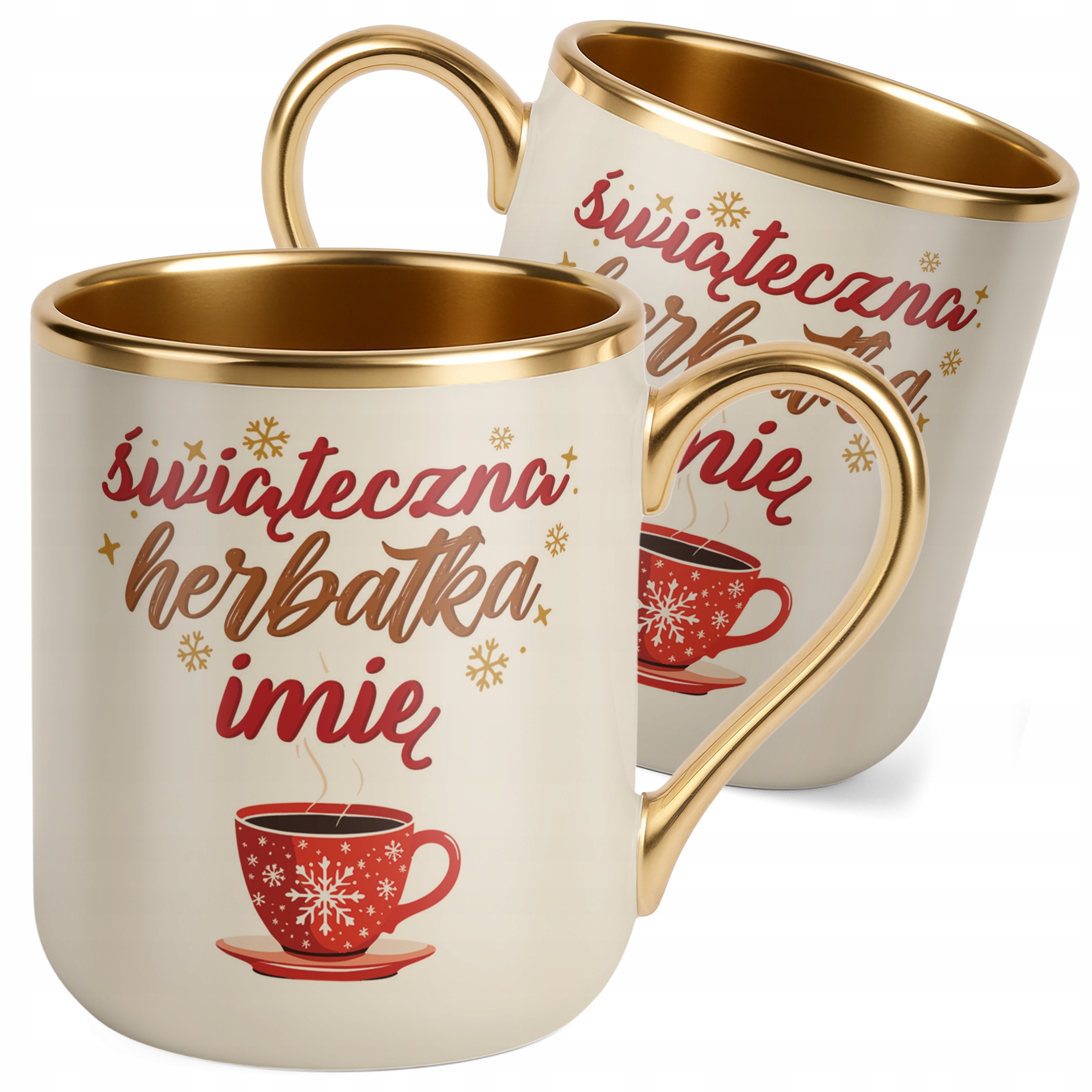 Kubek Premium Złoty Ecru Personalizowany Świąteczna Herbatka Prezent