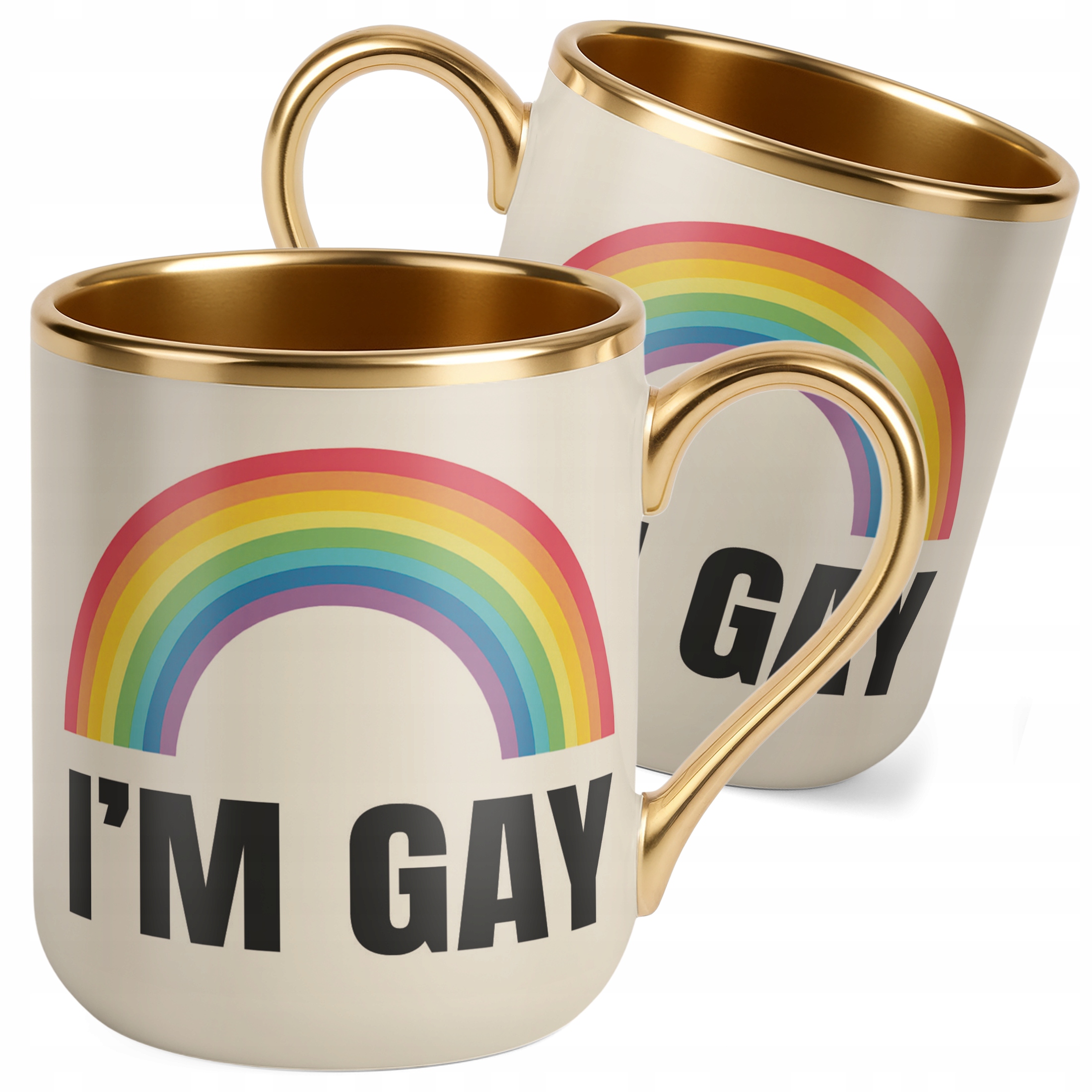 Kubek Premium Złoty Ecru I’M GAY Tęcza LGBT Jestem Gejem Prezent