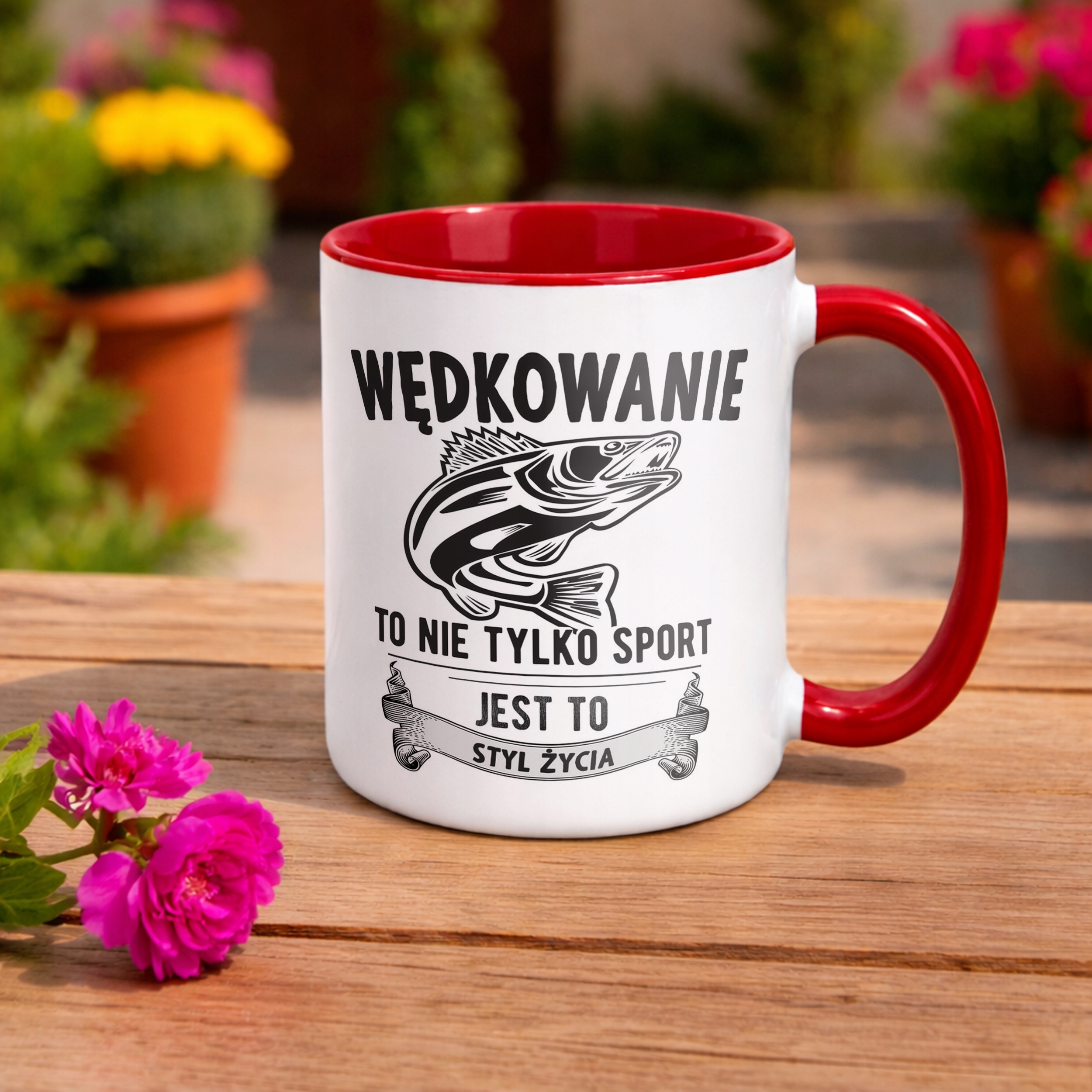 Kubek Czerwony Dla Wędkarza Ryby Wędkowanie Prezent Upominek