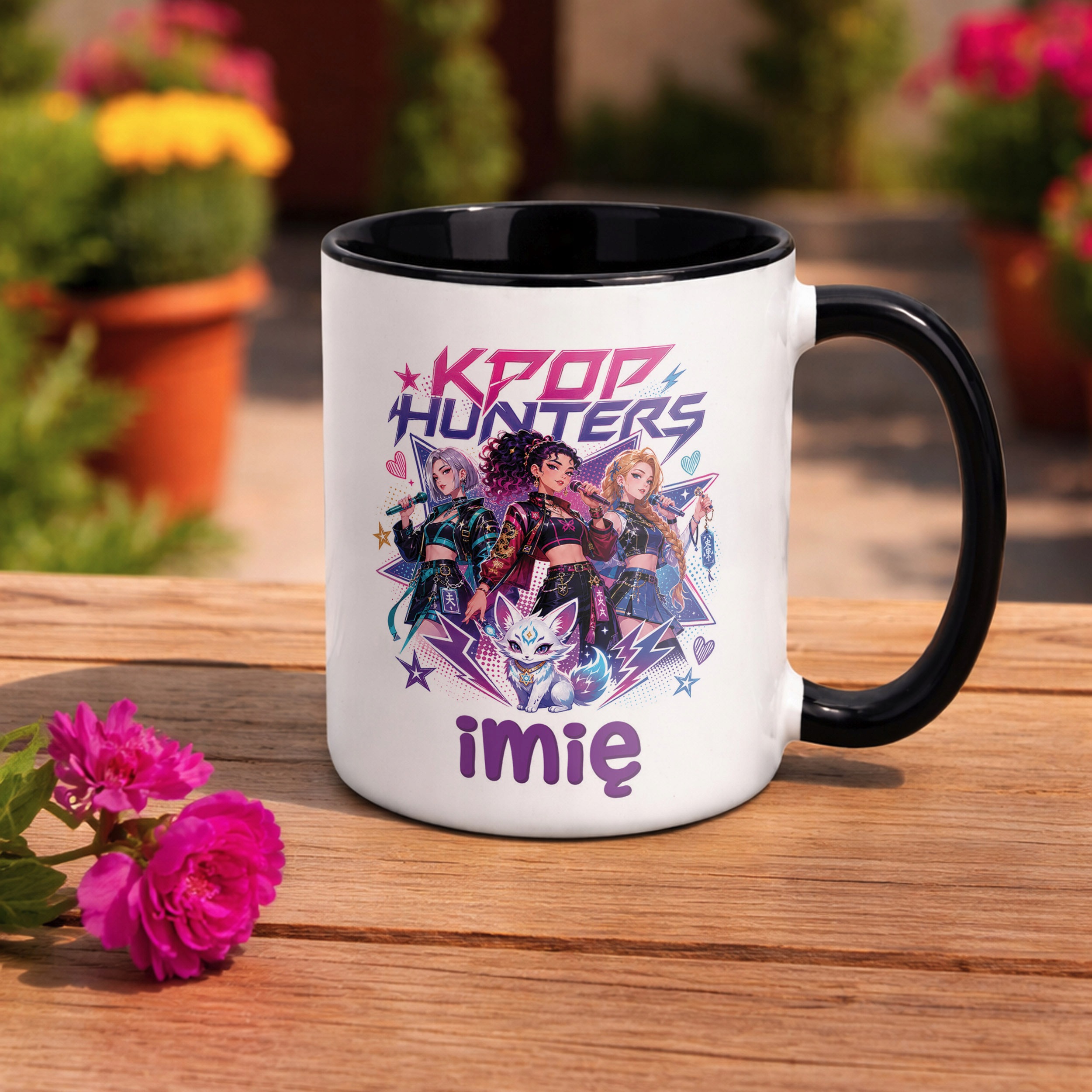 Zestaw Personalizowany Kubek Czarny Poduszka Łowczynie Kpop Prezent