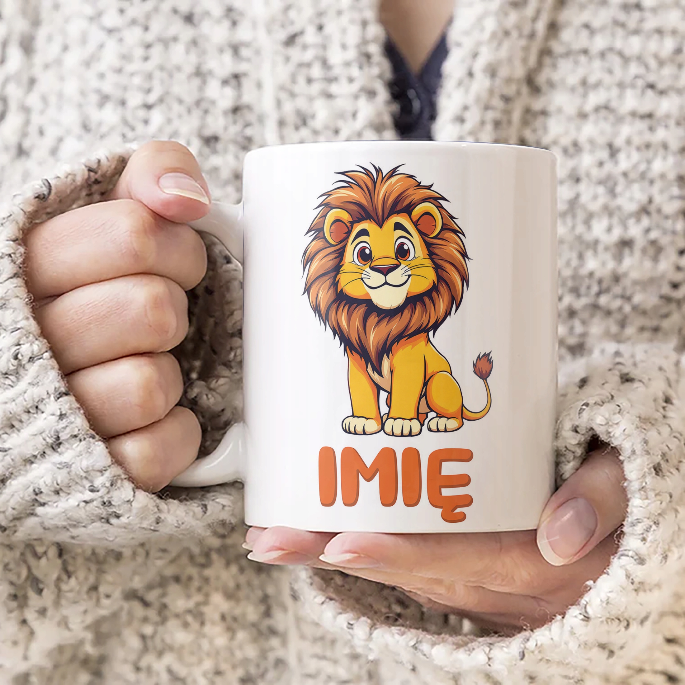 Kubek ceramiczny personalizowany Lew Zwierzak Słodki Dla Dzieci