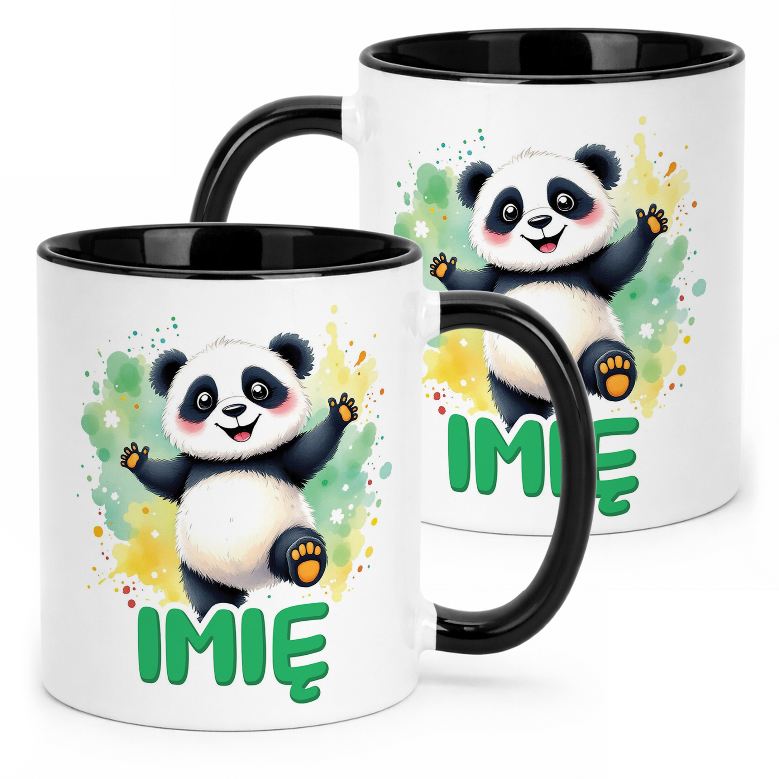 Kubek Czarny Personalizowany Panda Zwierzak Słodki Dla Dzieci