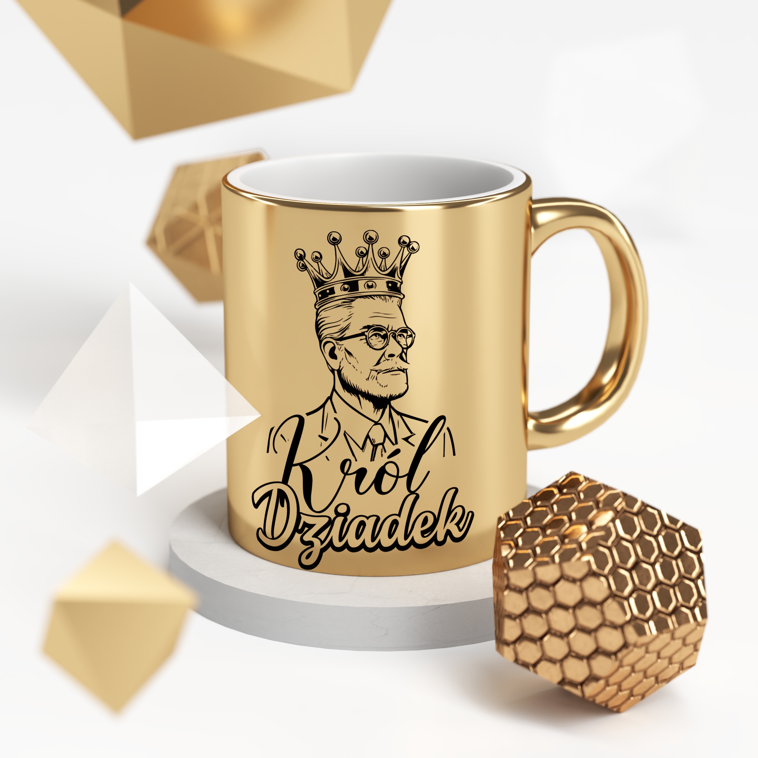 Kubek ceramiczny Złoty 330 ml Dzień Dziadka Prezent Król Dziadek