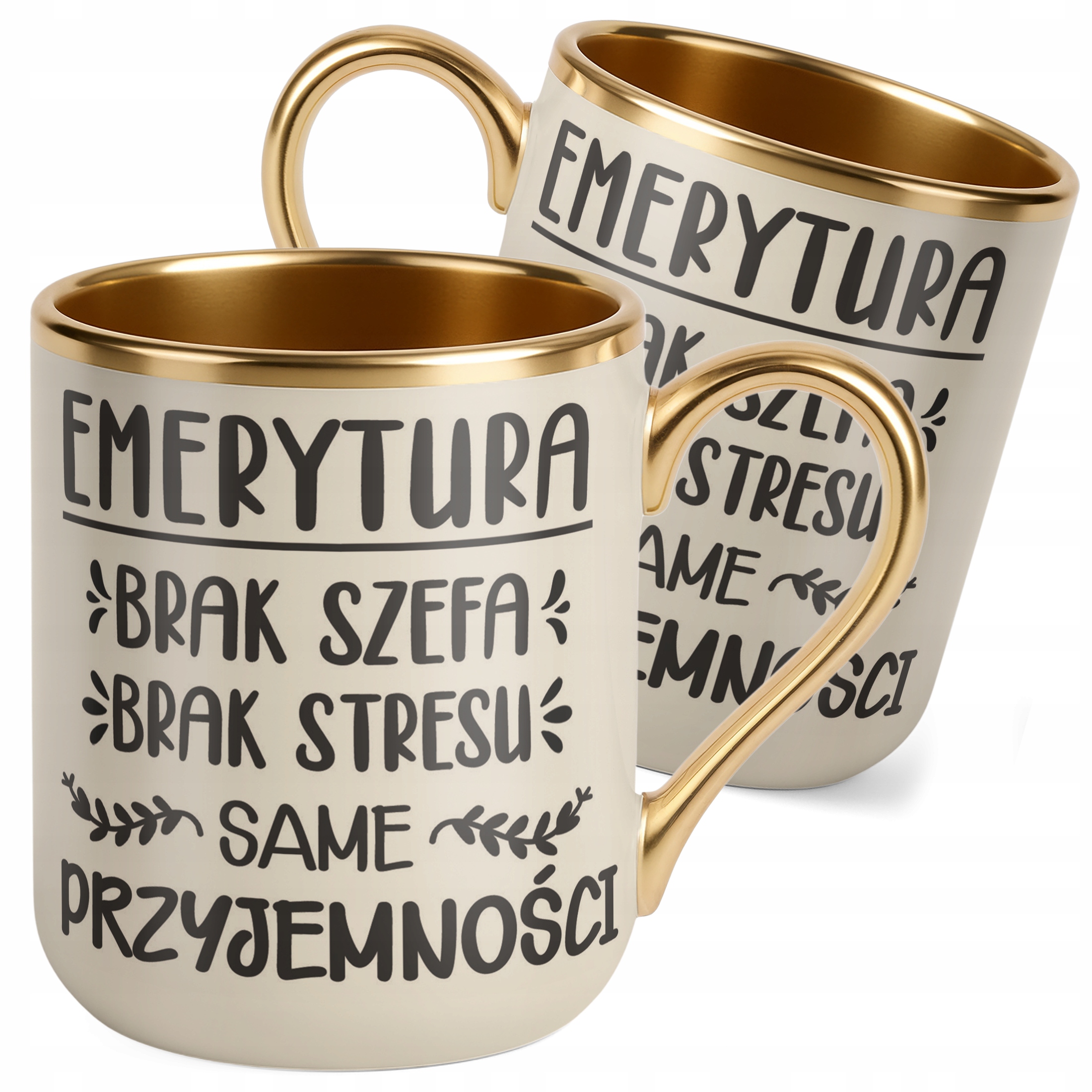 Kubek Premium Złoty Ecru Z okazji Emerytury Dla Emeryta Emerytki Prezent