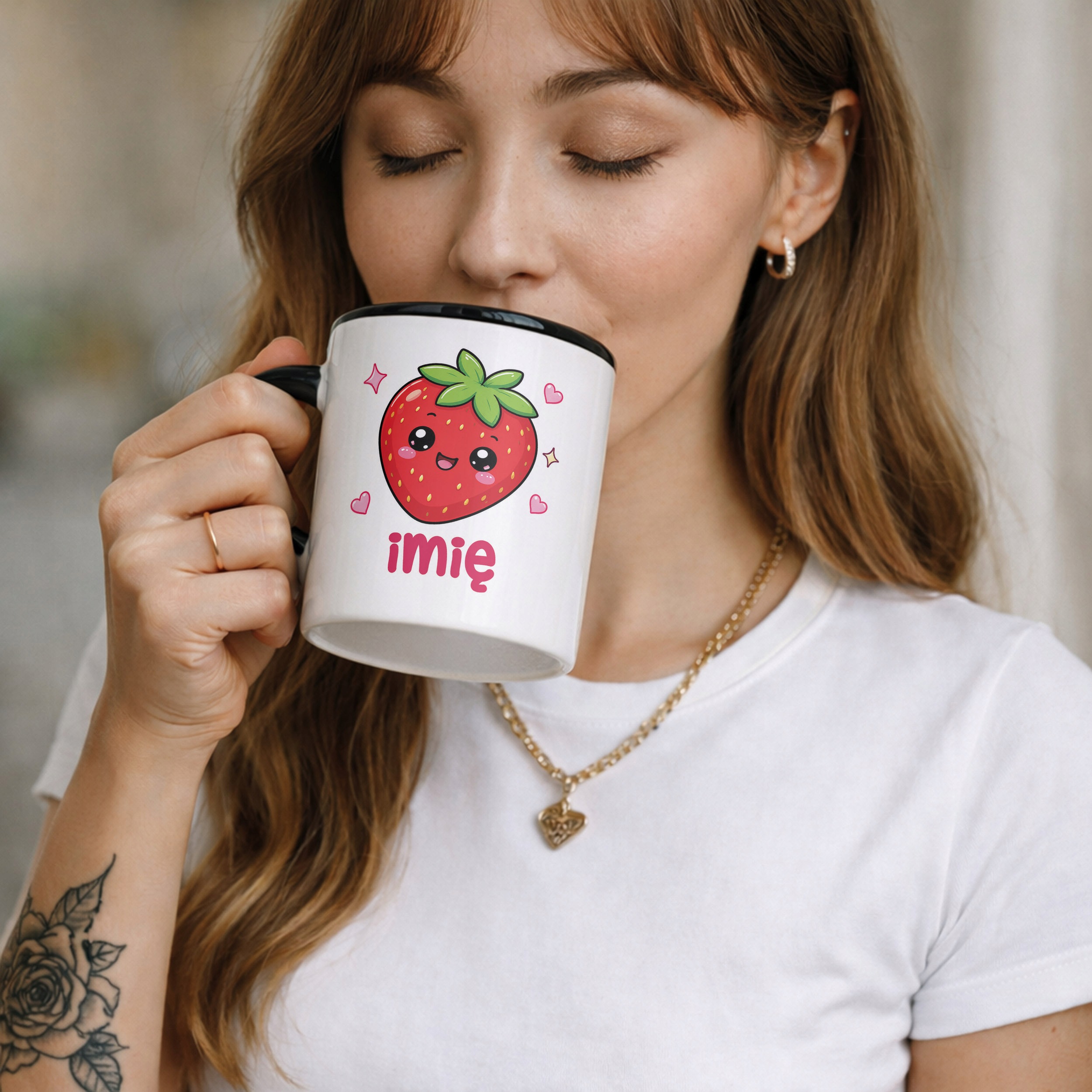 Zestaw Personalizowany Plecak Worek Kubek Czarny Pączek Prezent