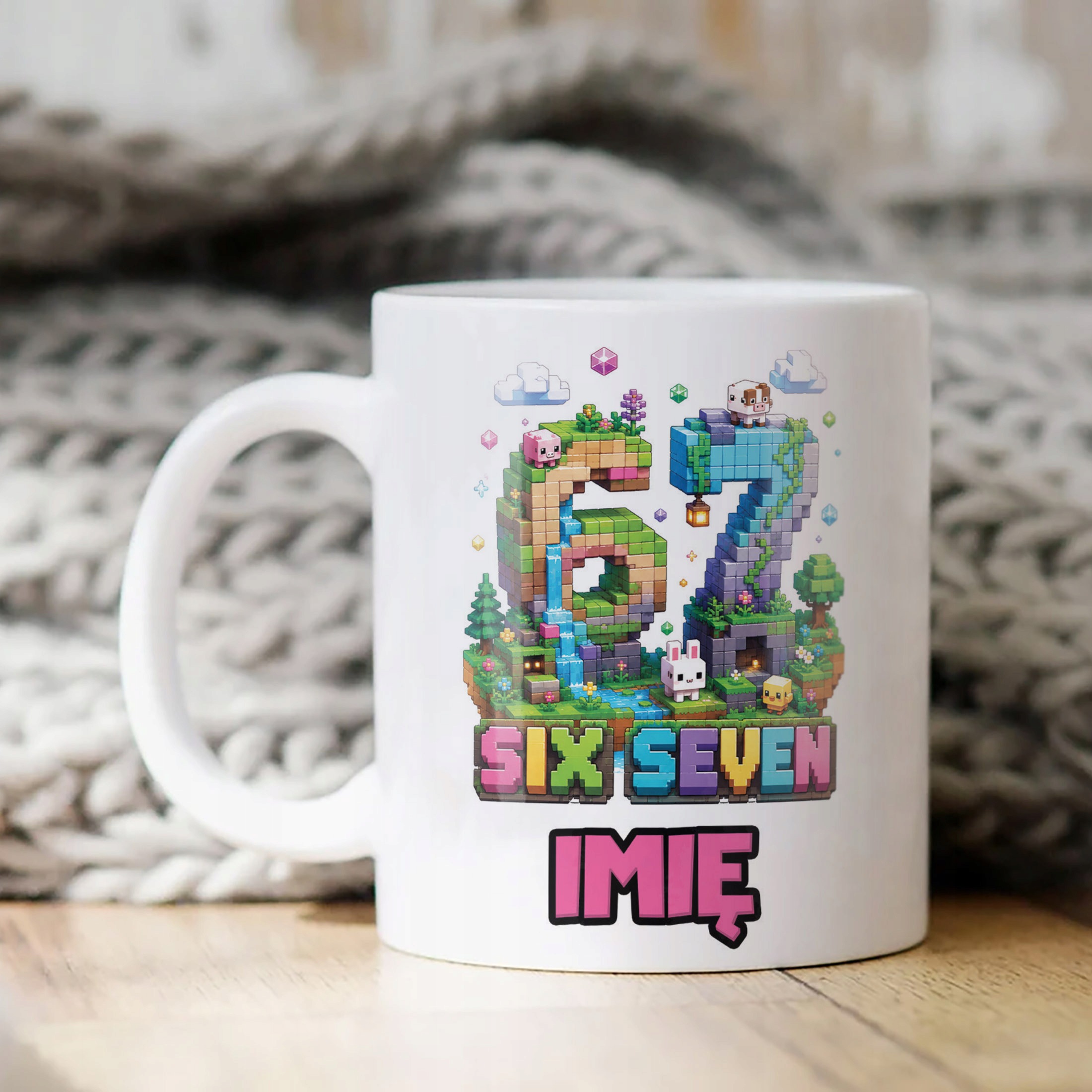 Biały Kubek z nadrukiem personalizowany SIX SEVEN Dla Dzieci Prezent