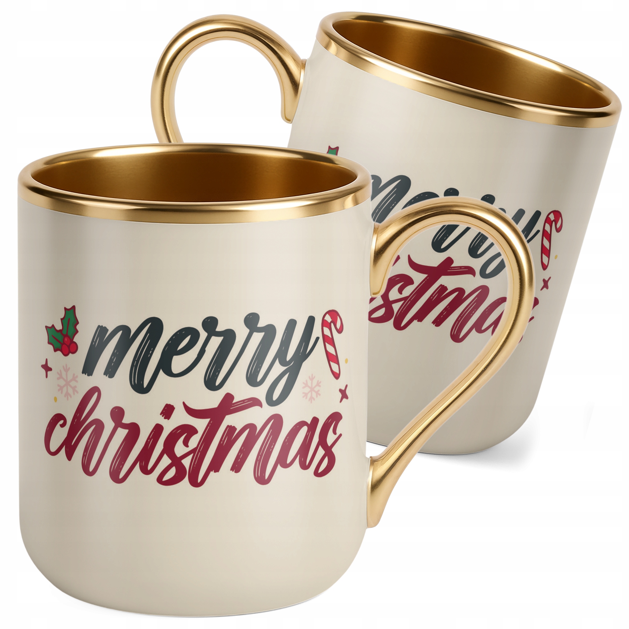Kubek Premium Złoty Ecru Świąteczny Merry Christmas Boże Narodzenie