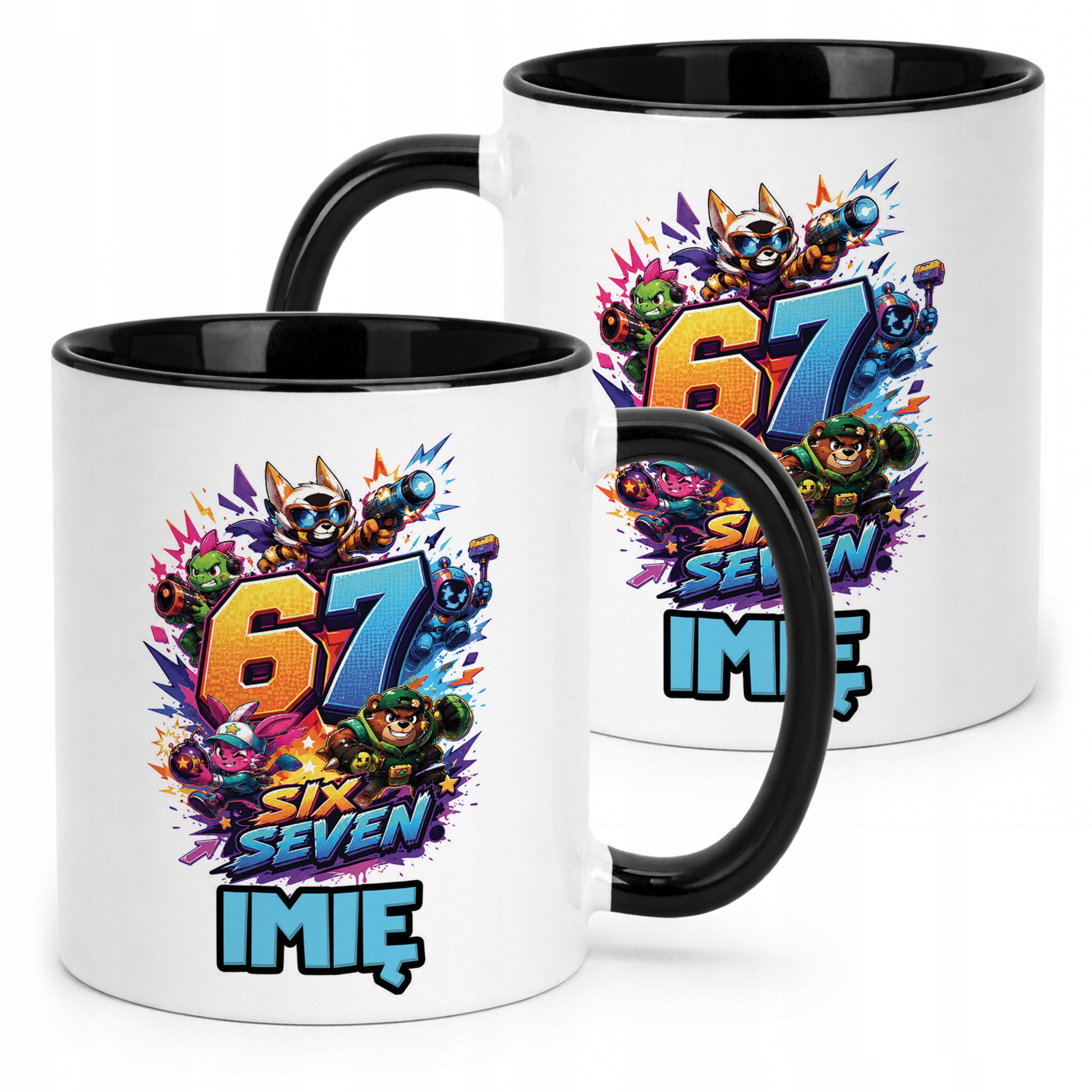 Kubek Czarny z nadrukiem personalizowany SIX SEVEN Dla Dzieci Prezent