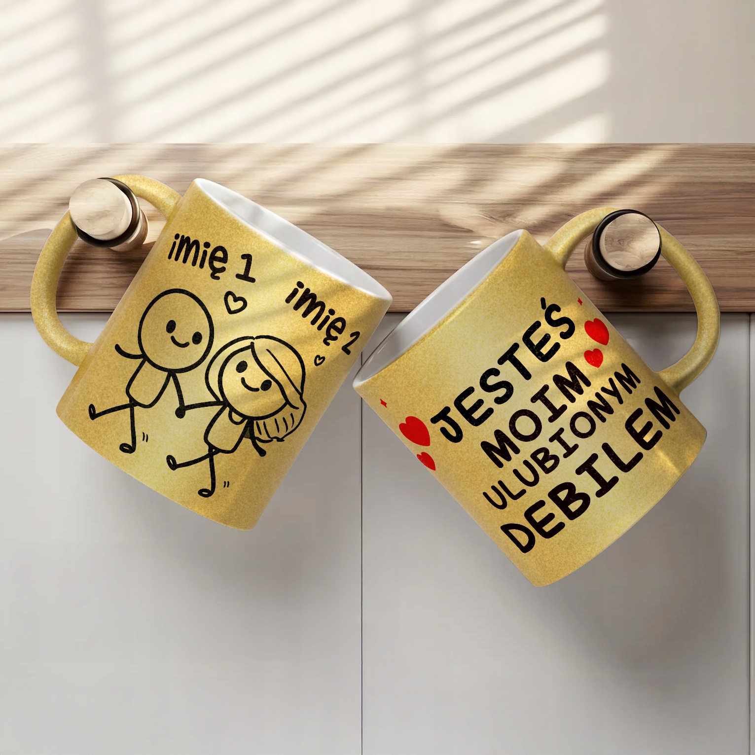 Złoty kubek brokatowy personalizowany Walentynki Prezent Upominek