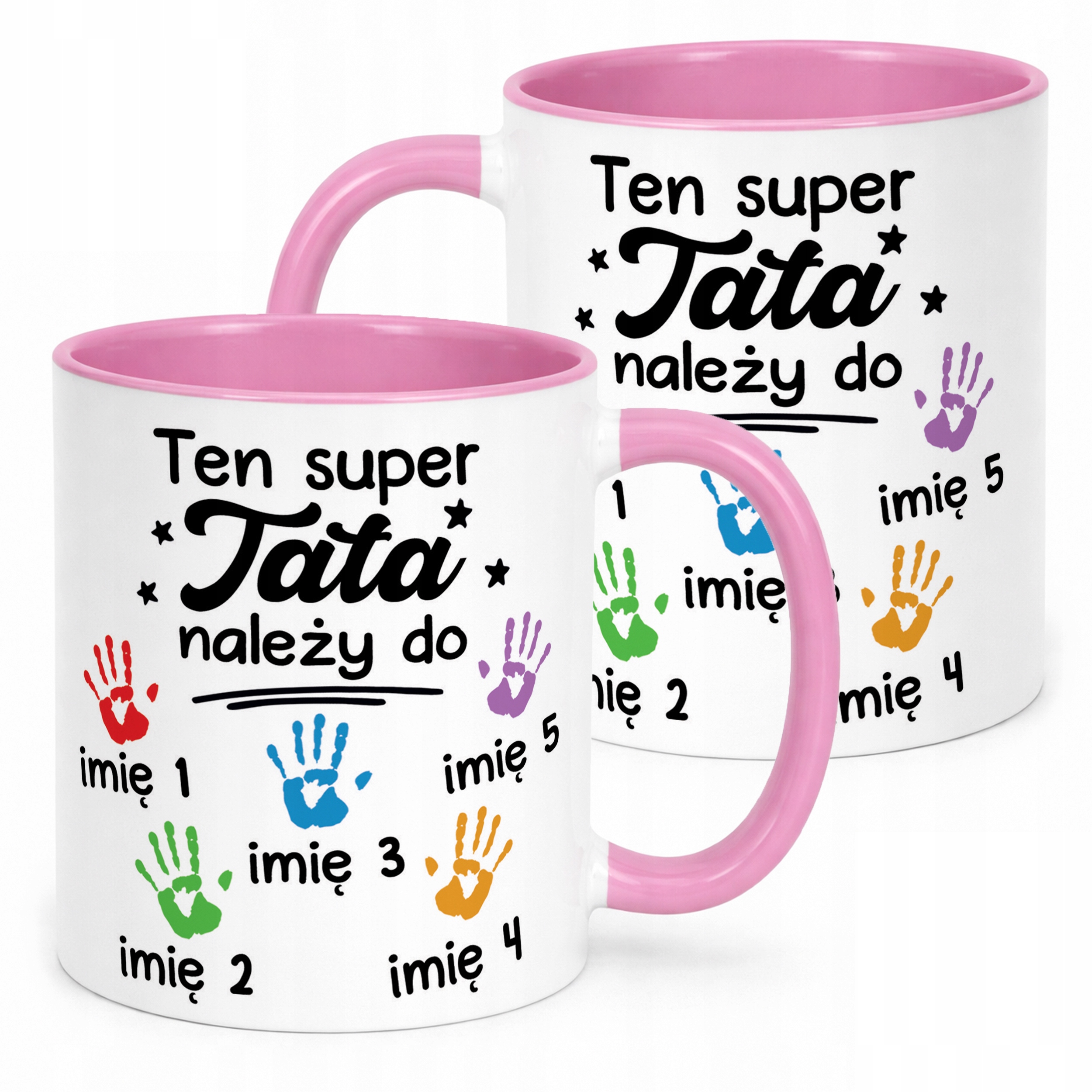 Kubek Różowy Personalizowany Dzień Ojca Tata Należy Do 5 Dzieci