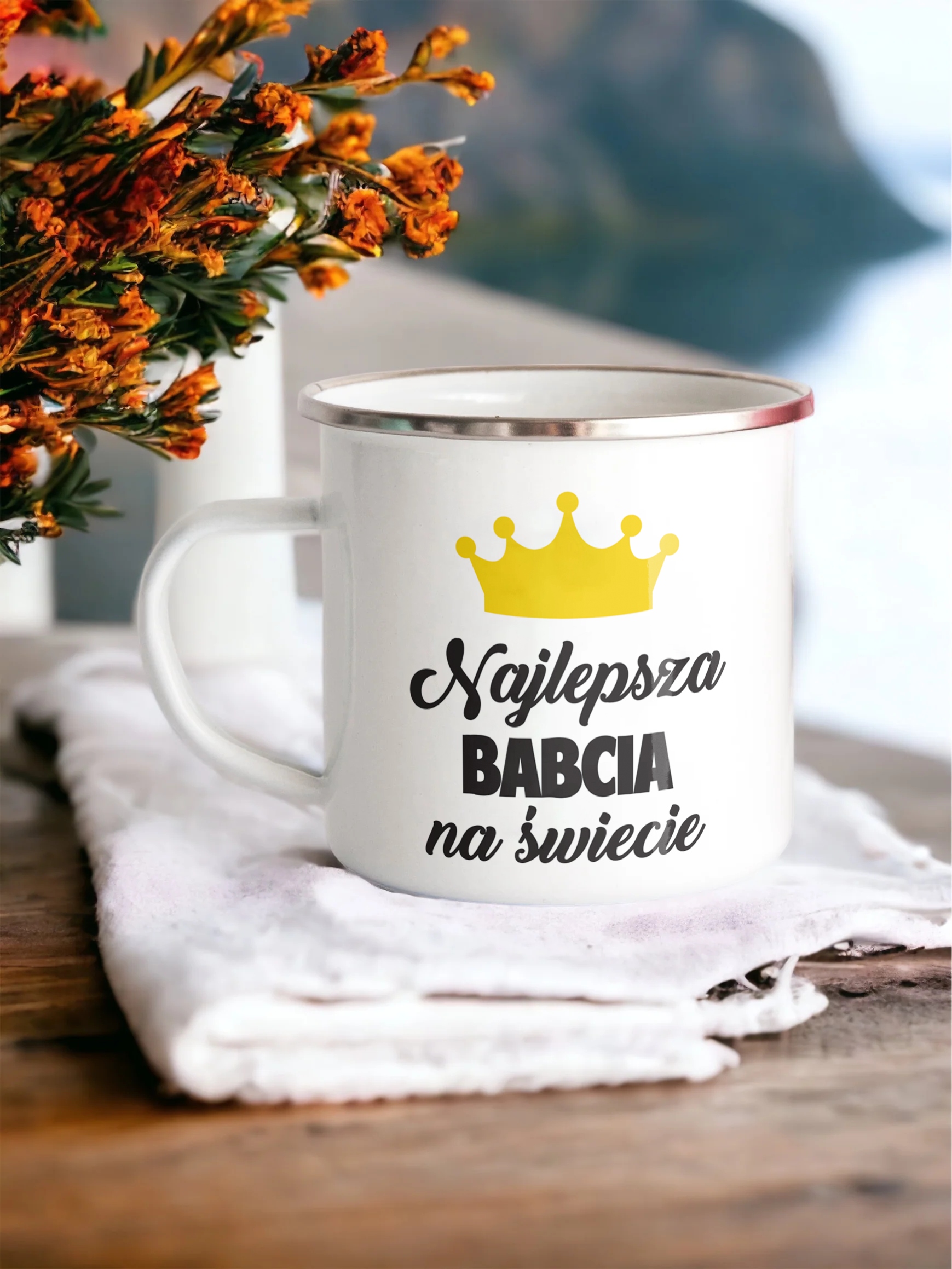 Emaliowany Kubek Garnuszek 300 ml Dzień Babci Prezent Najlepsza Babcia