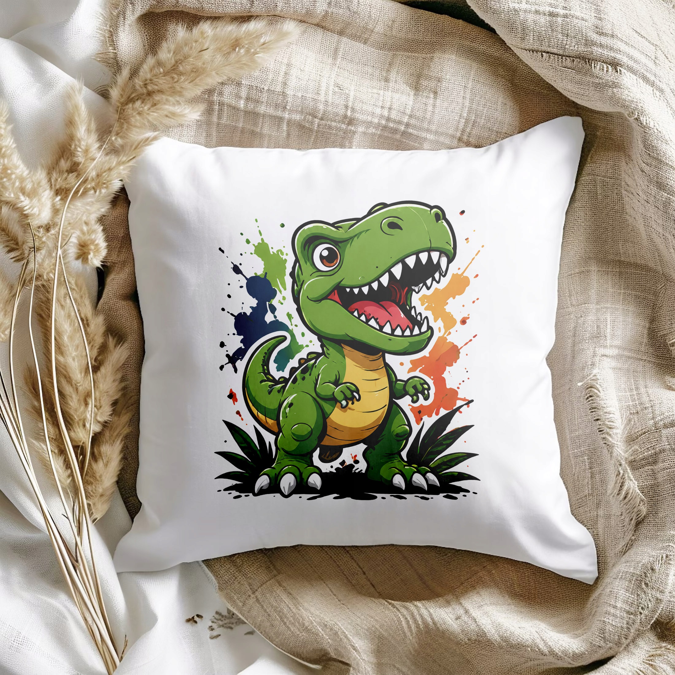 Zestaw Kubek Czerwony Poduszka Z Nadrukiem Dinozaur Prezent