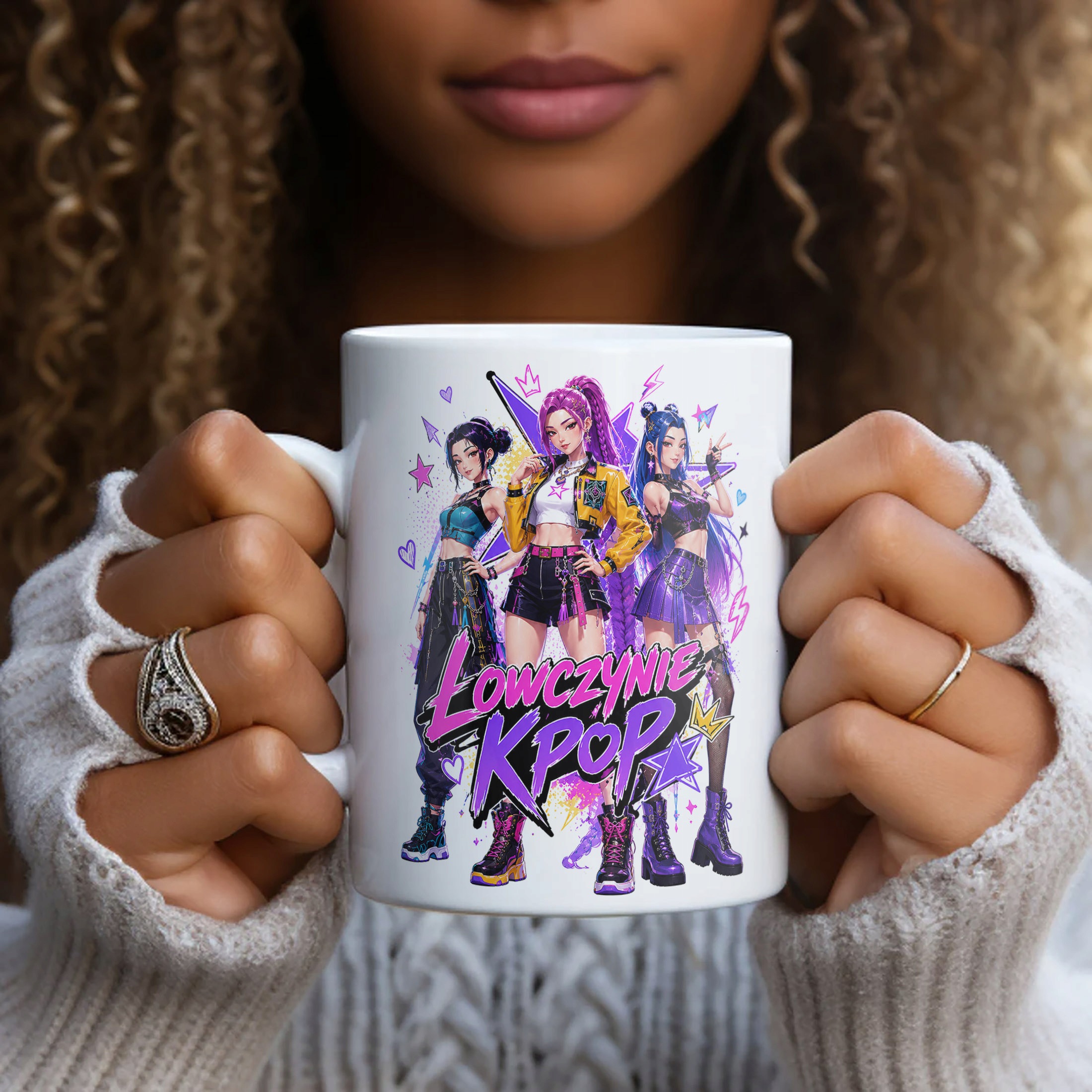 Biały Kubek z nadrukiem ŁOWCZYNIE KPOP Dla Dzieci Prezent Upominek