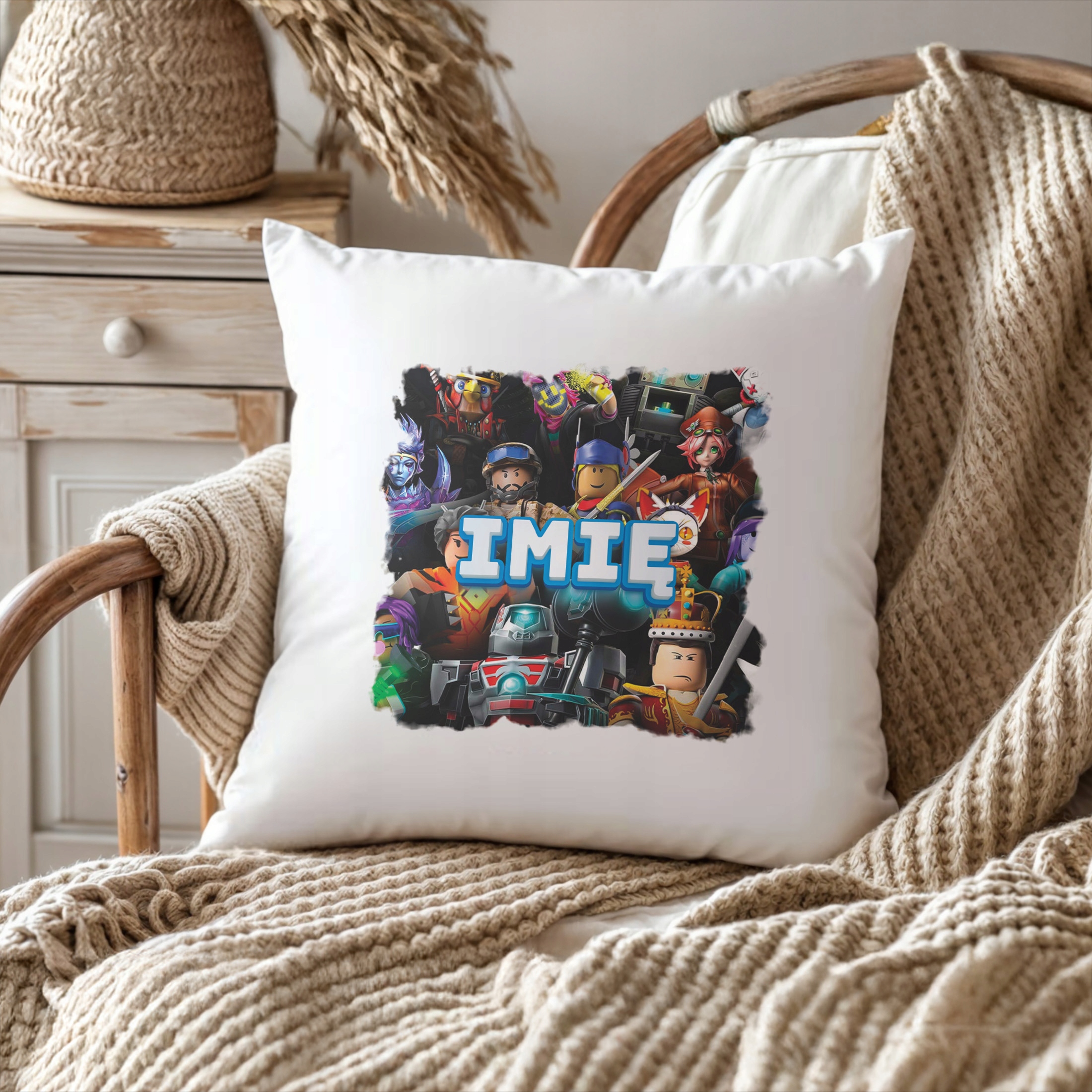 Poduszka 38×38 cm z Imieniem Roblox dla Fanów i Graczy