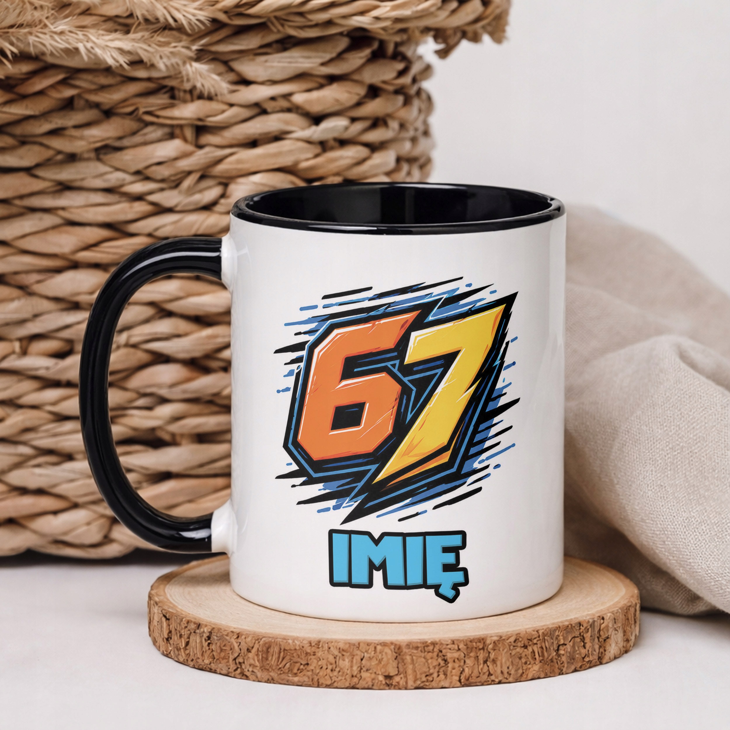 Kubek Czarny z nadrukiem personalizowany 67 SIX SEVEN Dla Dzieci Prezent