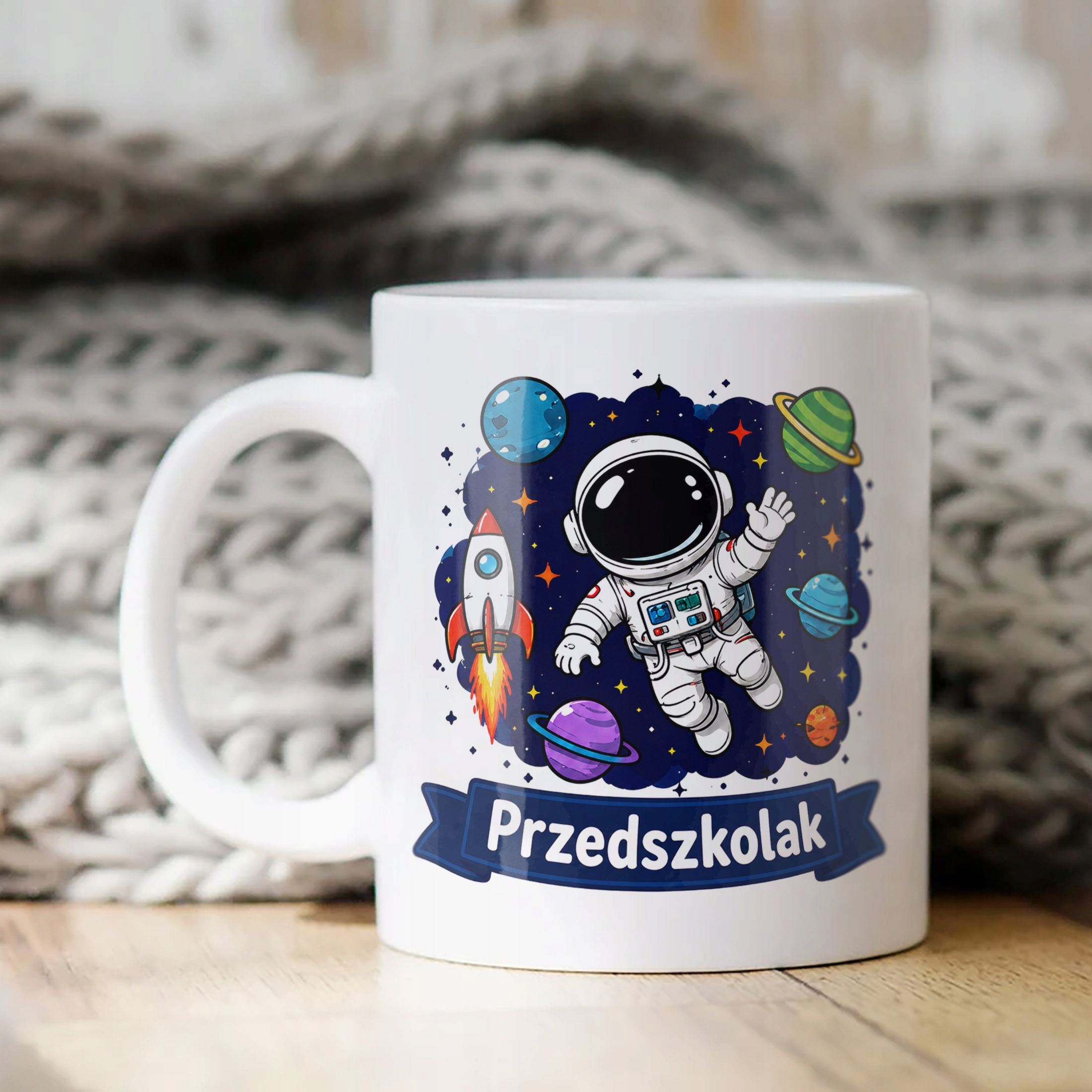 Biały Kubek z nadrukiem Przedszkolak Szkoła Dla Dzieci Prezent