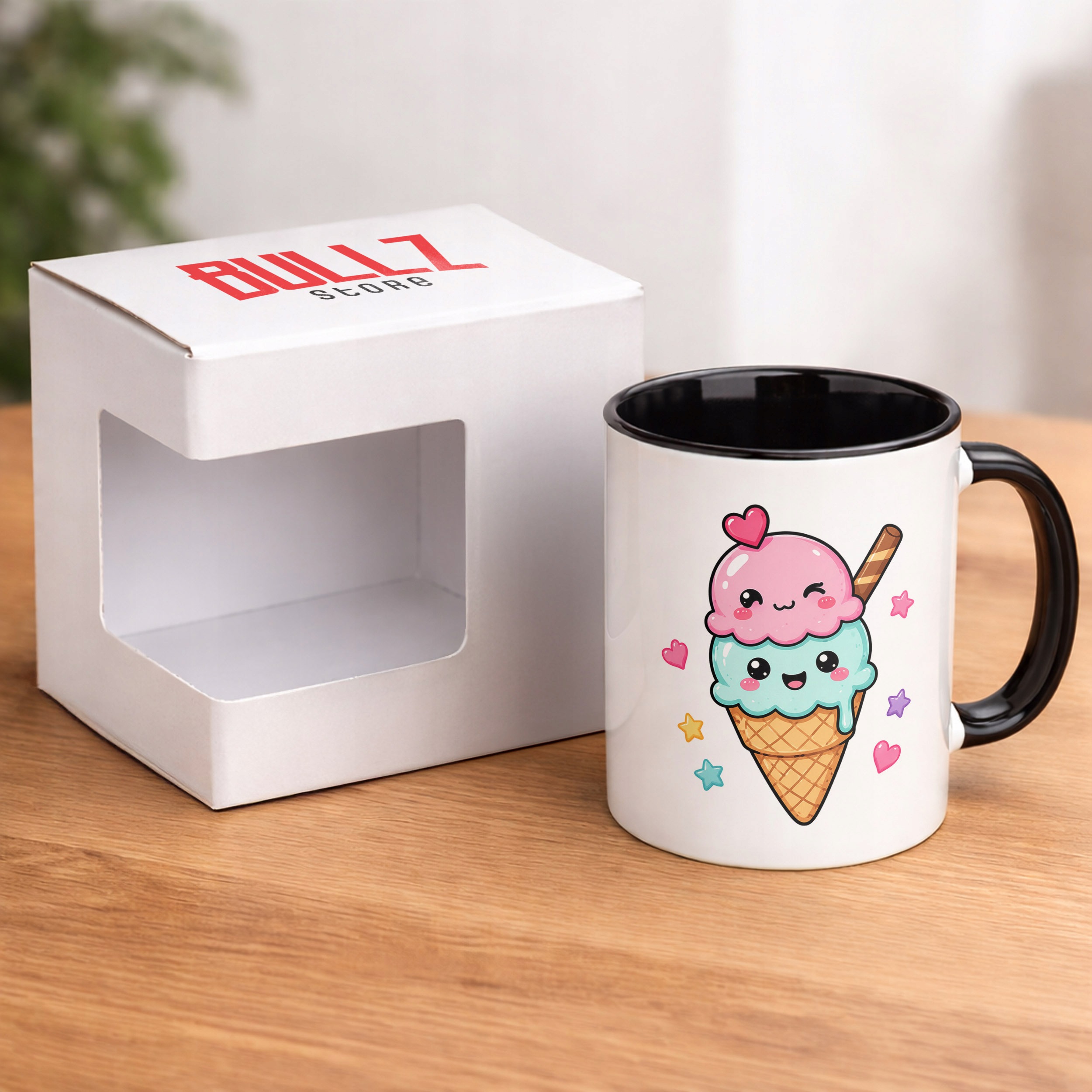 Zestaw Kubek Czarny Poduszka Z Nadrukiem Kawaii Lody Prezent