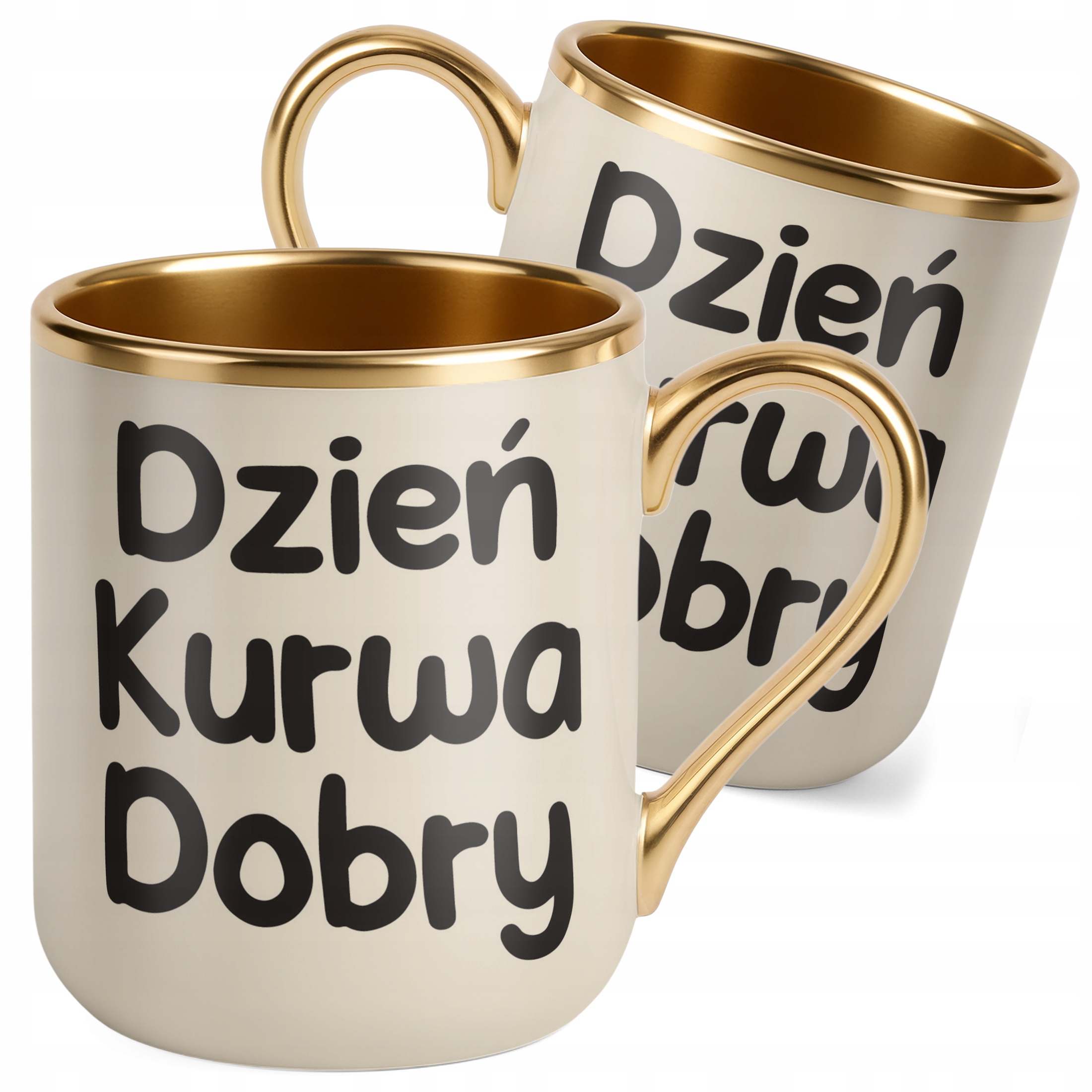 Kubek Premium Złoty Ecru Dzień Ku*wa Dobry Śmieszny Zabawny
