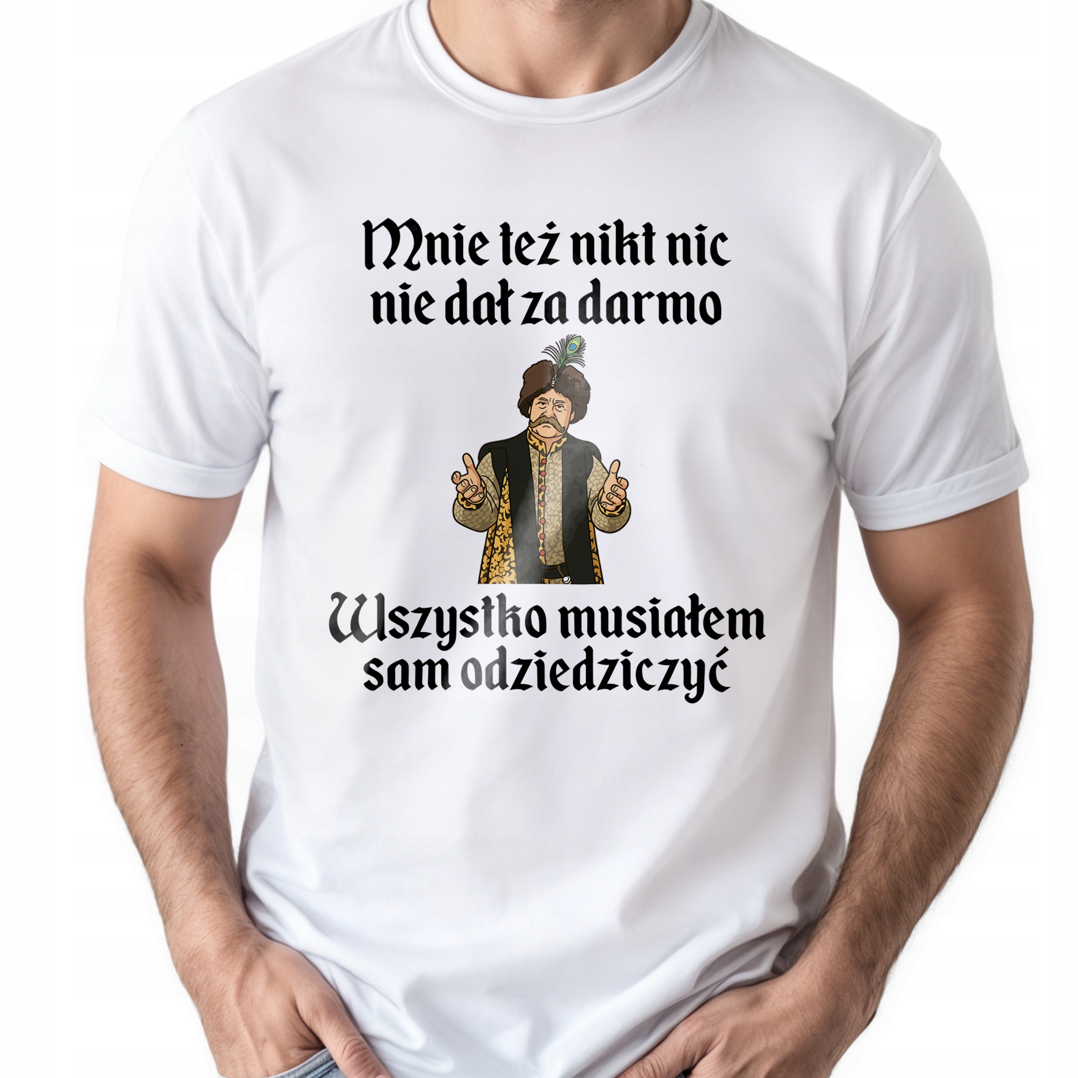 Koszulka biała męska 1670 Musiałem Sam Odziedziczyć r. 3XL