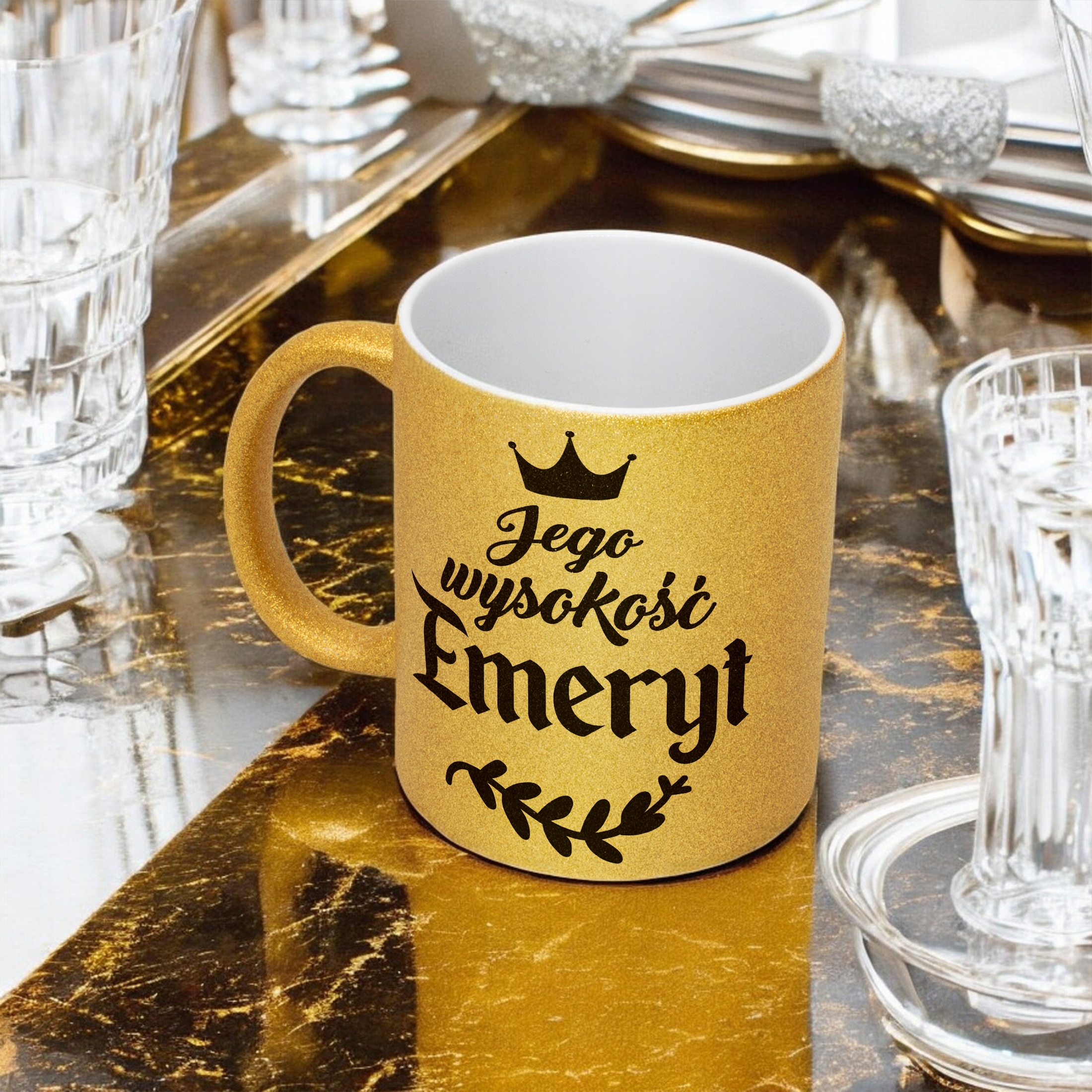 Złoty kubek brokatowy Z okazji Emerytury Dla Emeryta Prezent