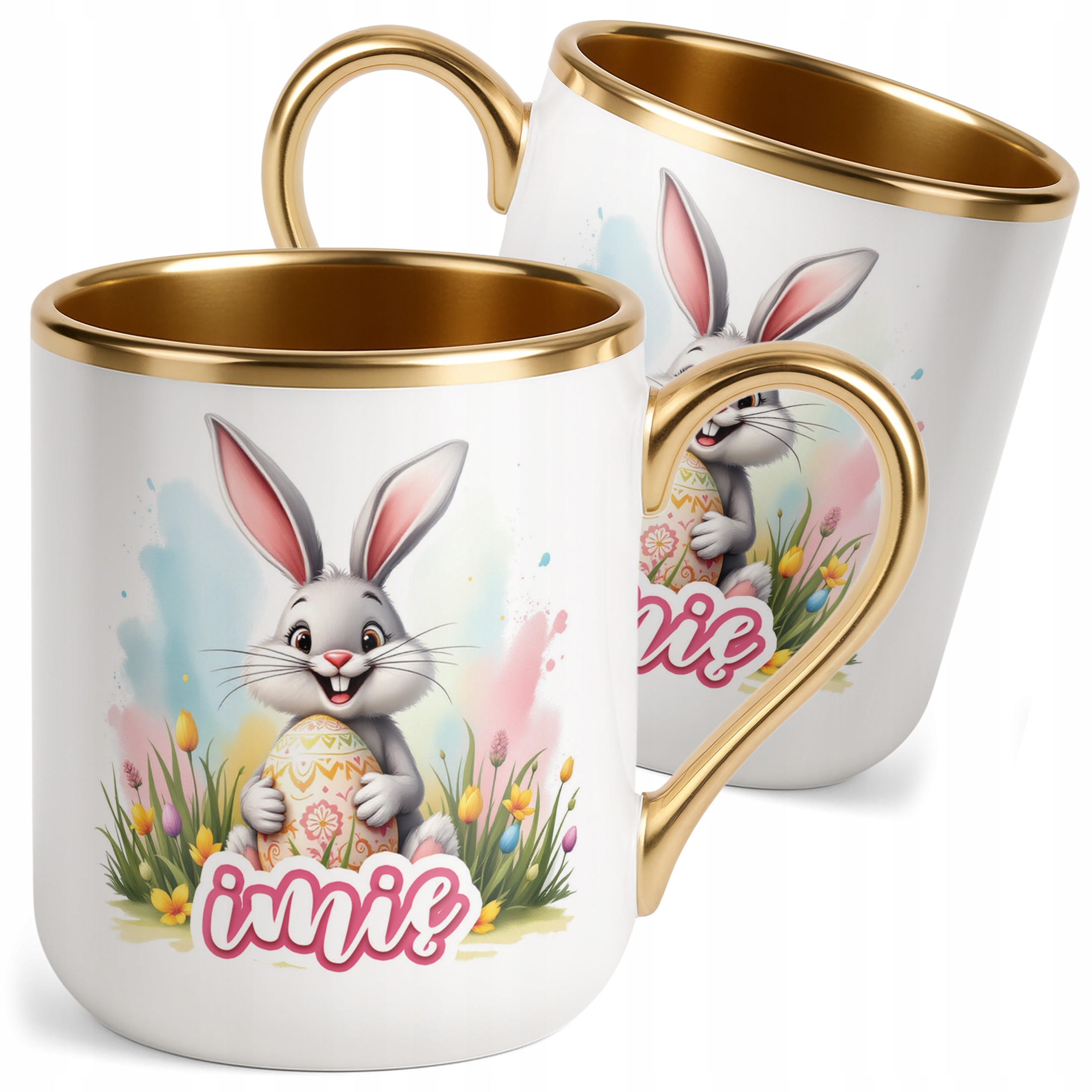Kubek Premium Złoty Personalizowany Wielkanoc Prezent Zając Wiosna
