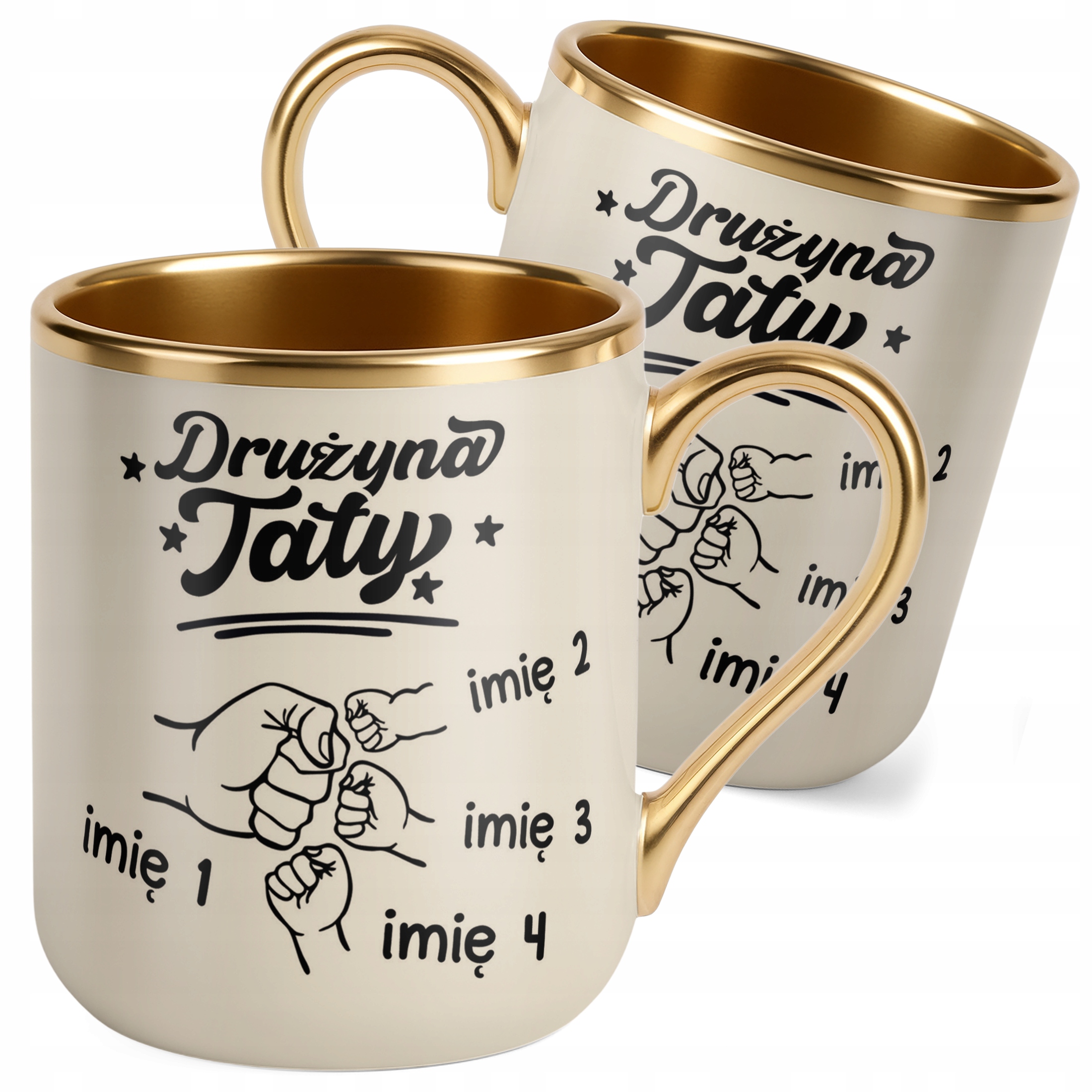 Kubek Premium Złoty Ecru Personalizowany Dzień Ojca Drużyna 3 Dzieci