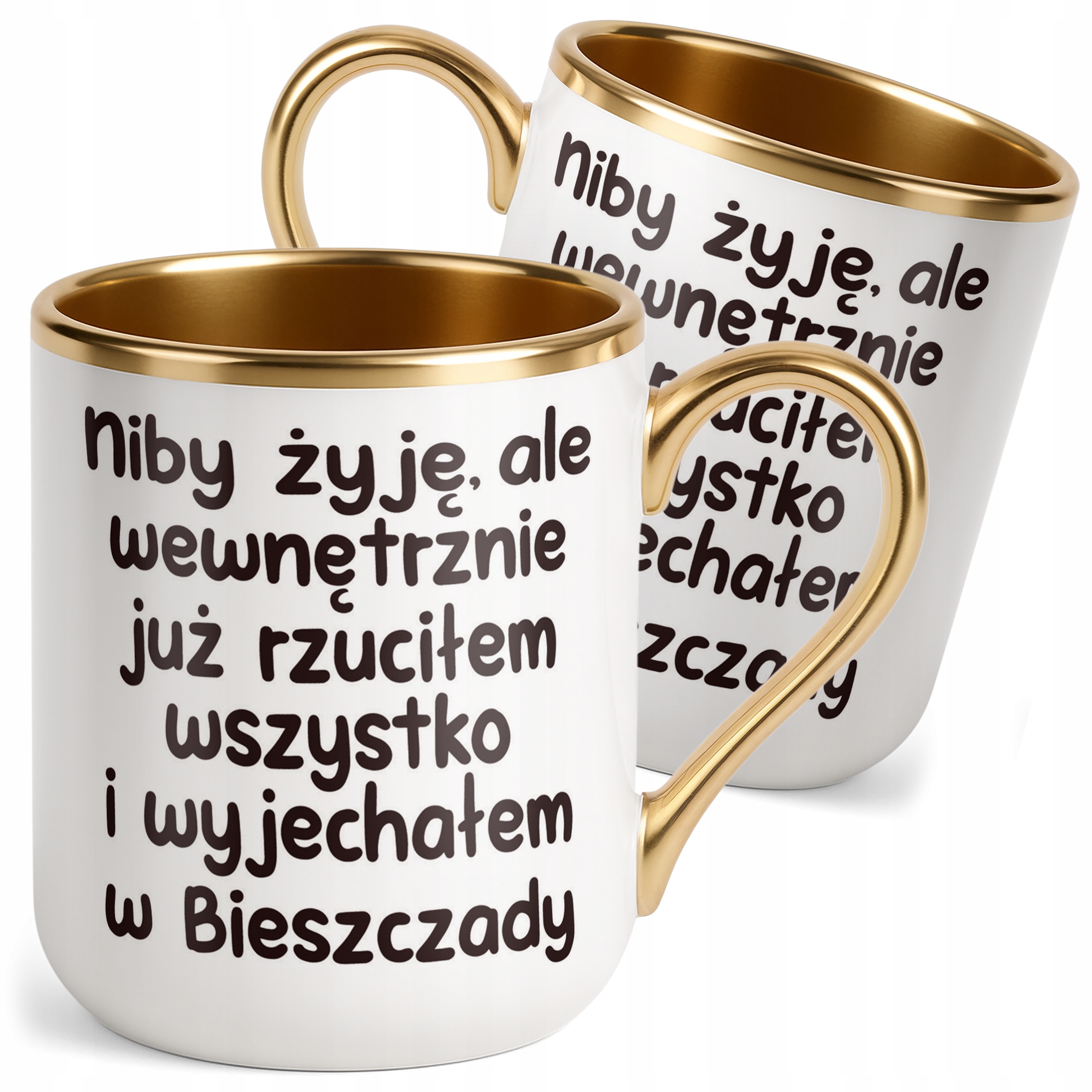 Kubek Premium Złoty Niby Żyję Ale Wewnętrznie Śmieszny Zabawny Prezent