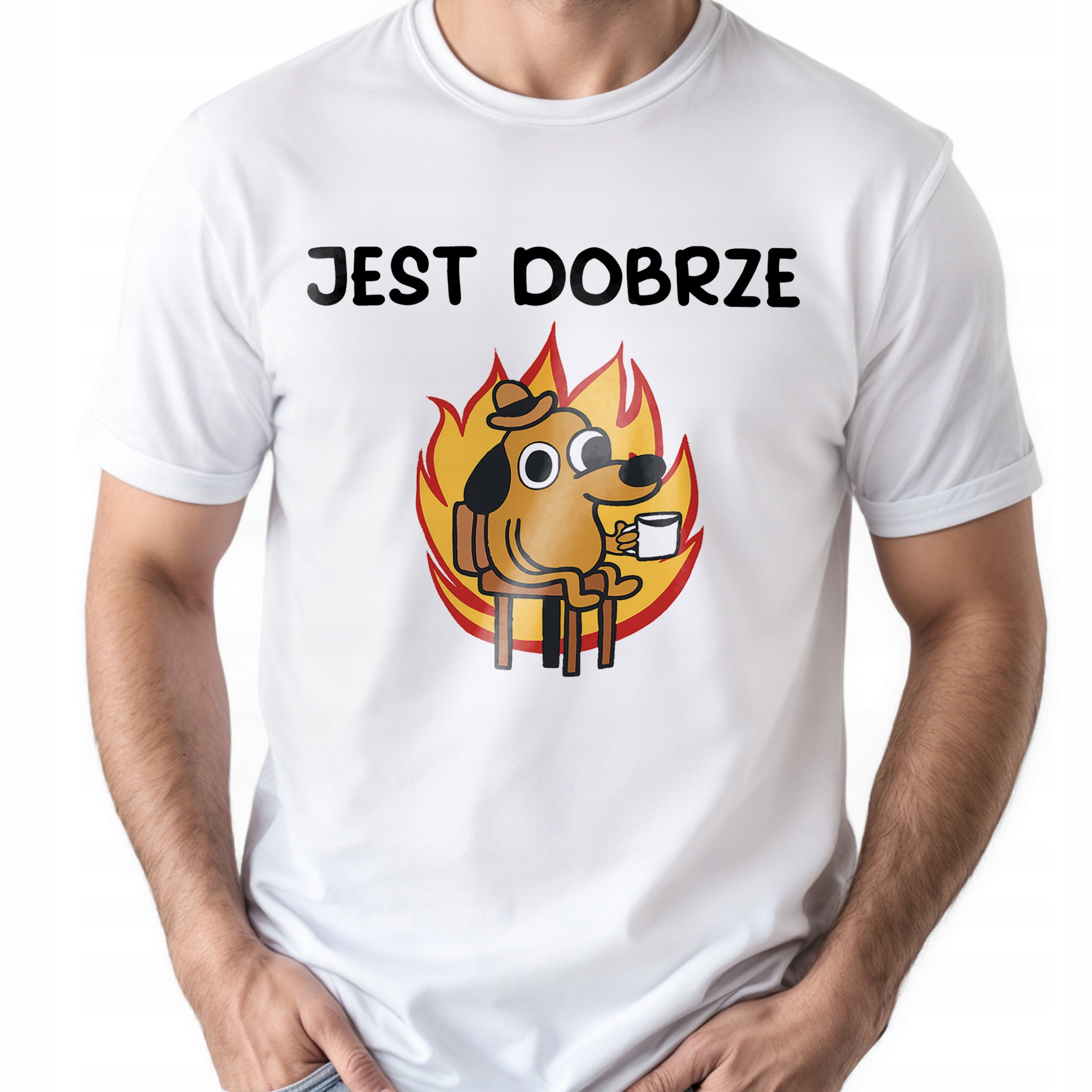 Koszulka biała męska Jest Dobrze Zabawny Prezent r. 3XL