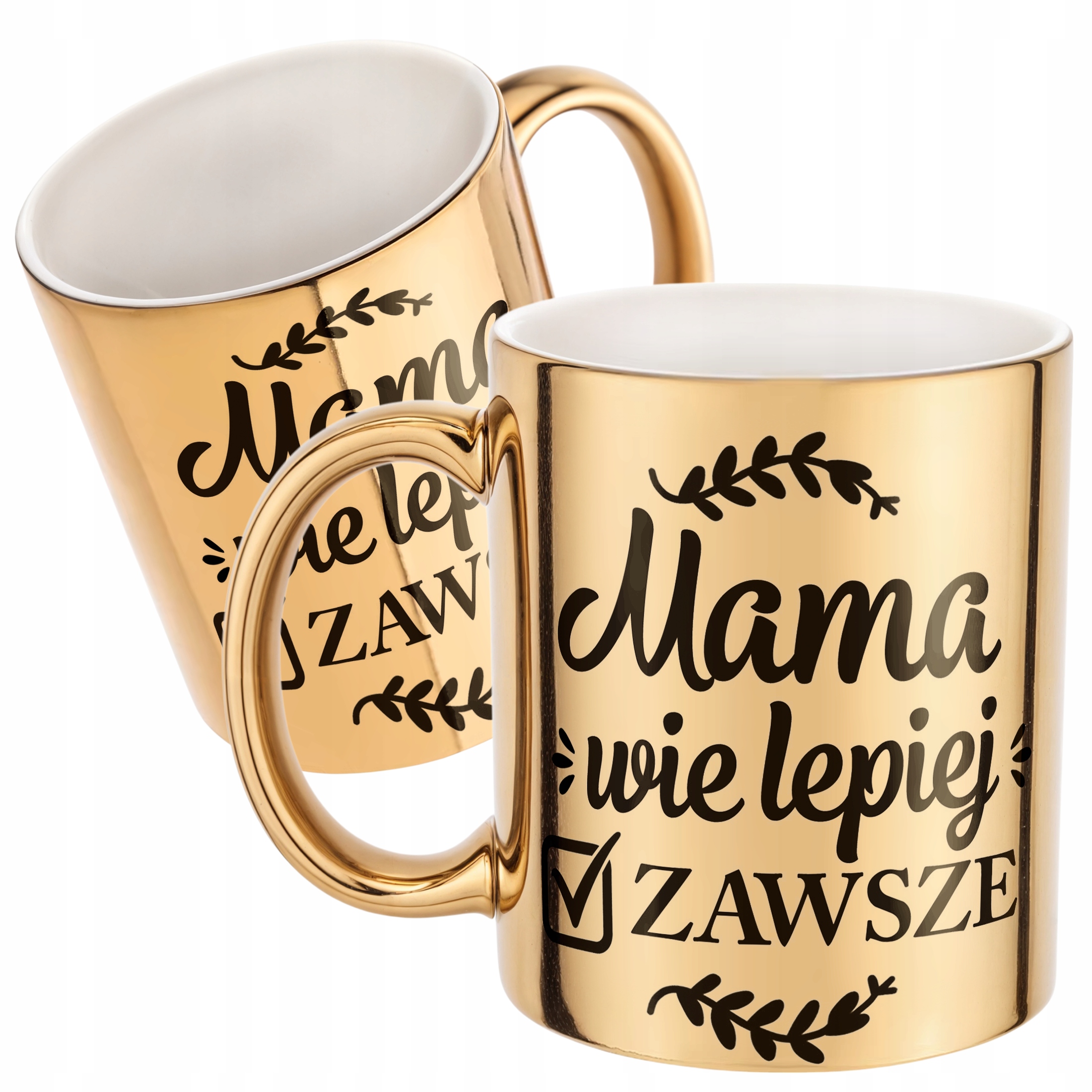 Złoty Kubek ceramiczny Dzień Matki Dla Mamy Mama Wie Lepiej Zawsze