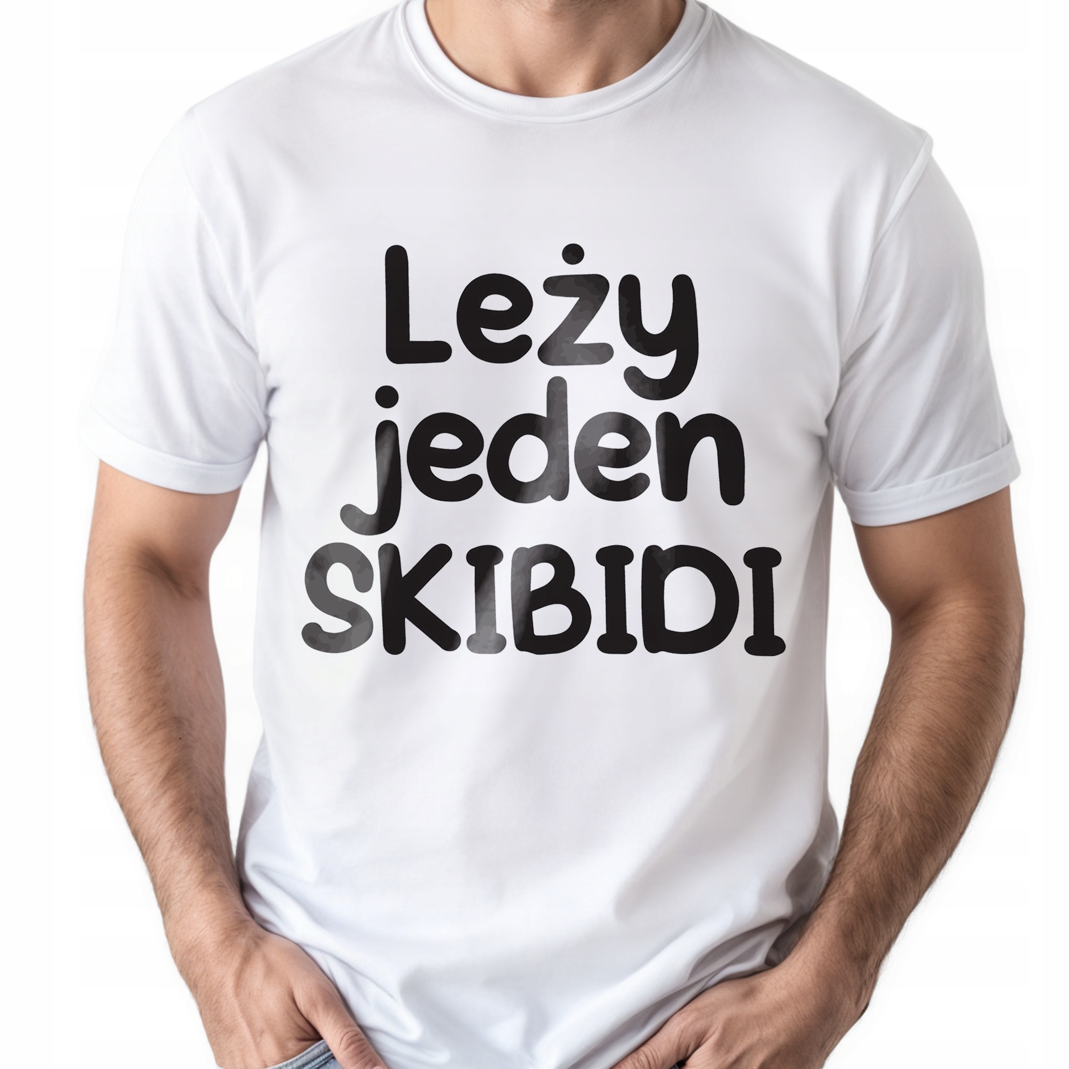 Koszulka biała męska Leży Jeden Skibidi Zabawny Prezent