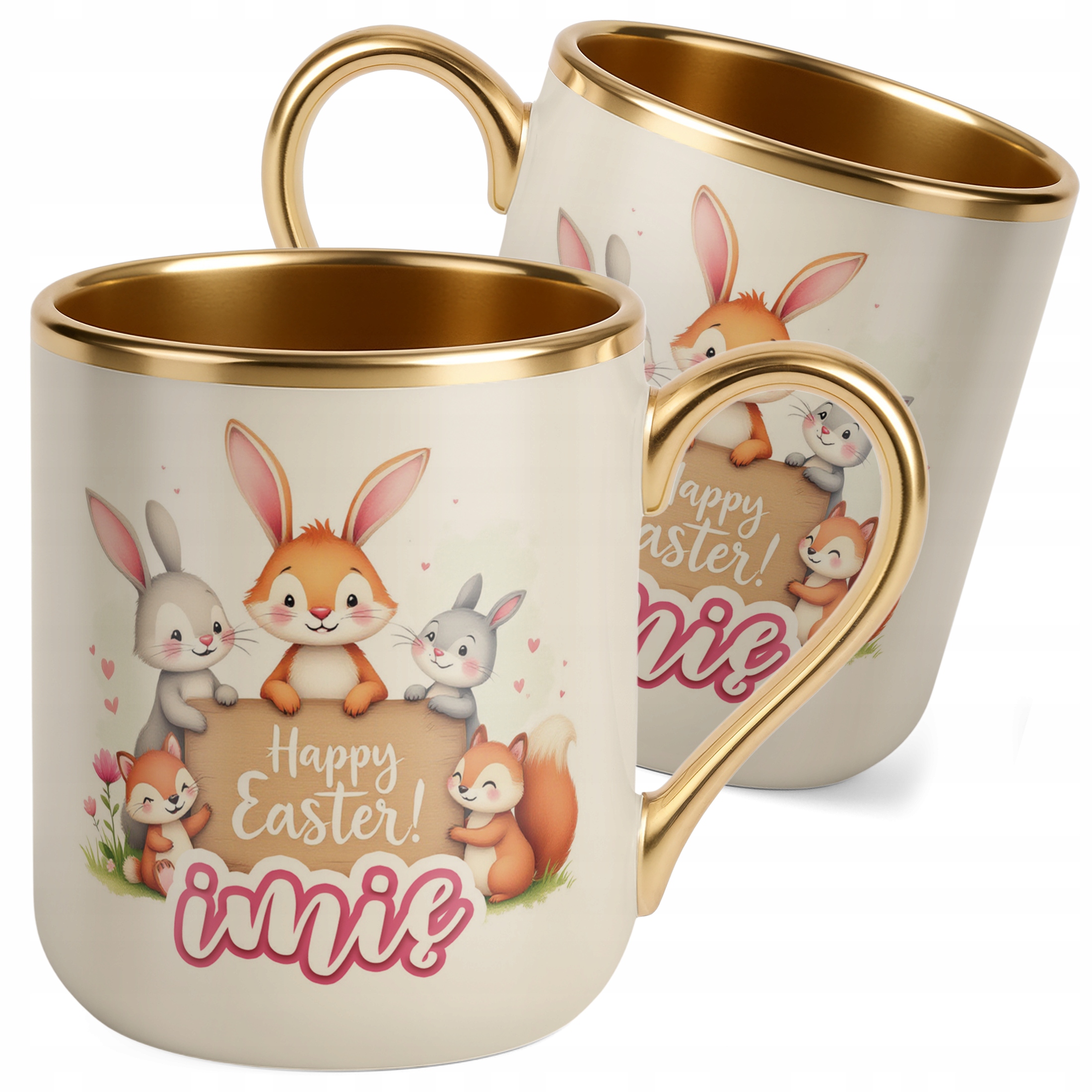 Kubek Premium Złoty Ecru Personalizowany Wielkanoc Prezent Happy Easter