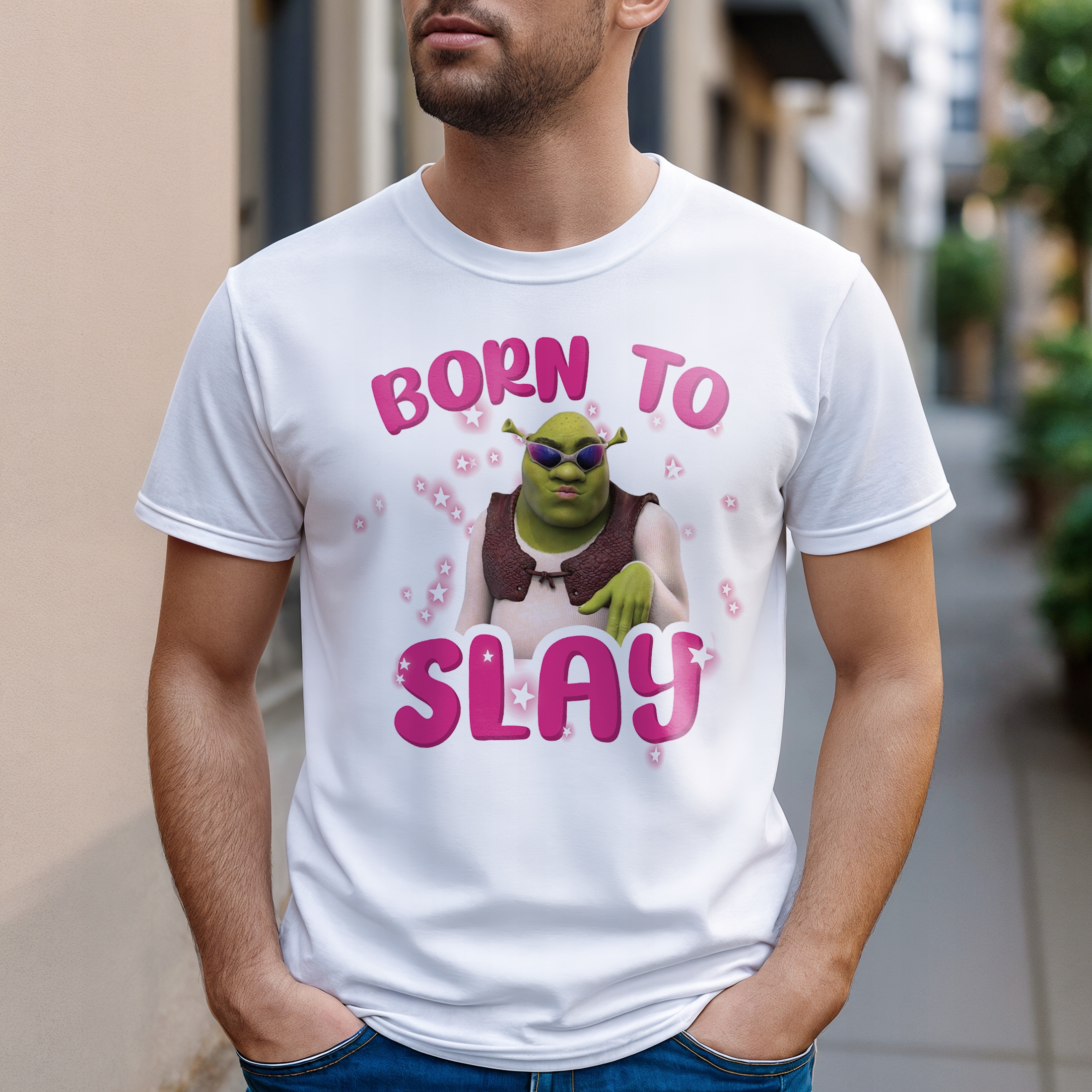 Koszulka biała męska Born To Slay Zabawny Prezent Zabawny Prezent r. 3XL