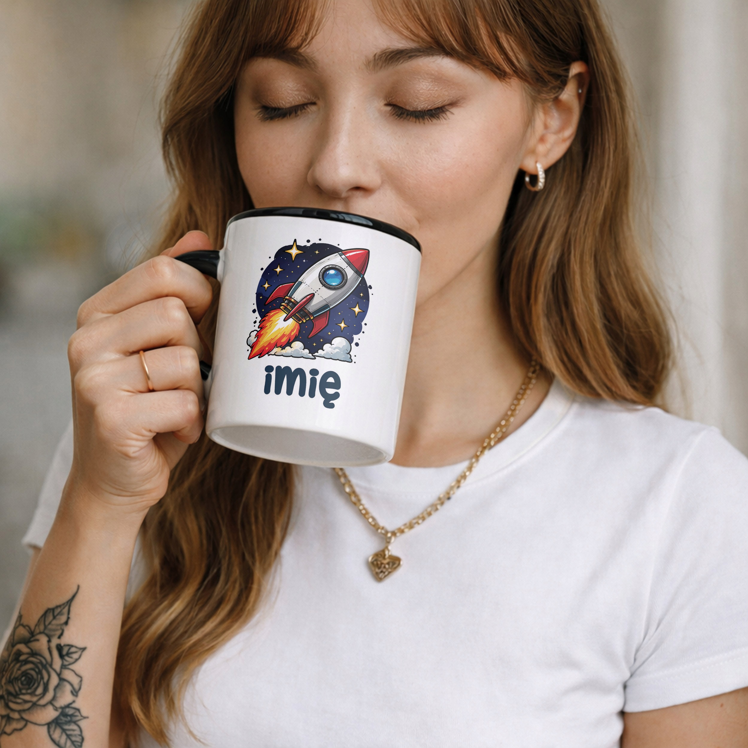 Zestaw Personalizowany Plecak Worek Kubek Czarny Kosmita UFO Prezent