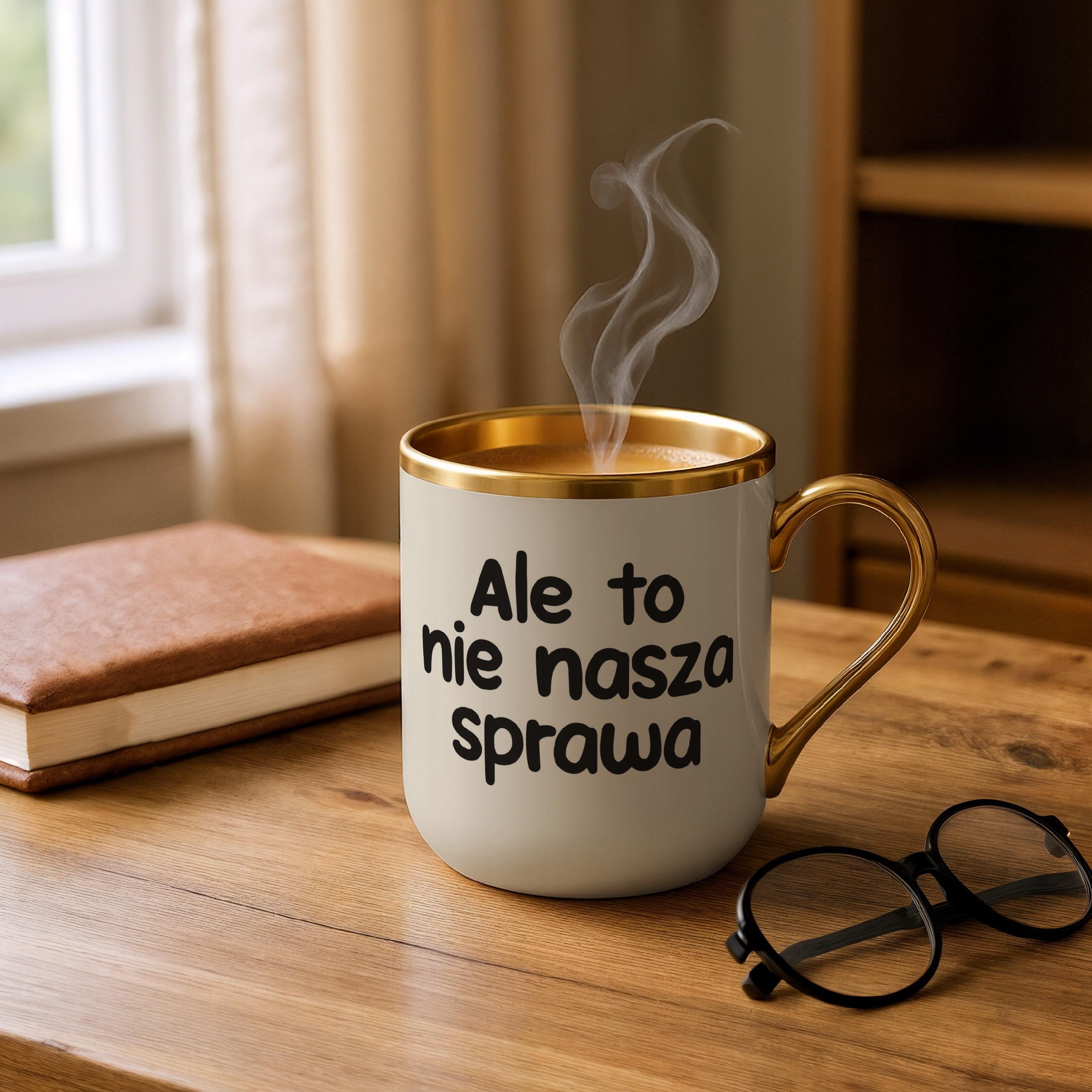 Kubek Premium Złoty Ecru Ale To Nie Nasza Sprawa Śmieszny Zabawny