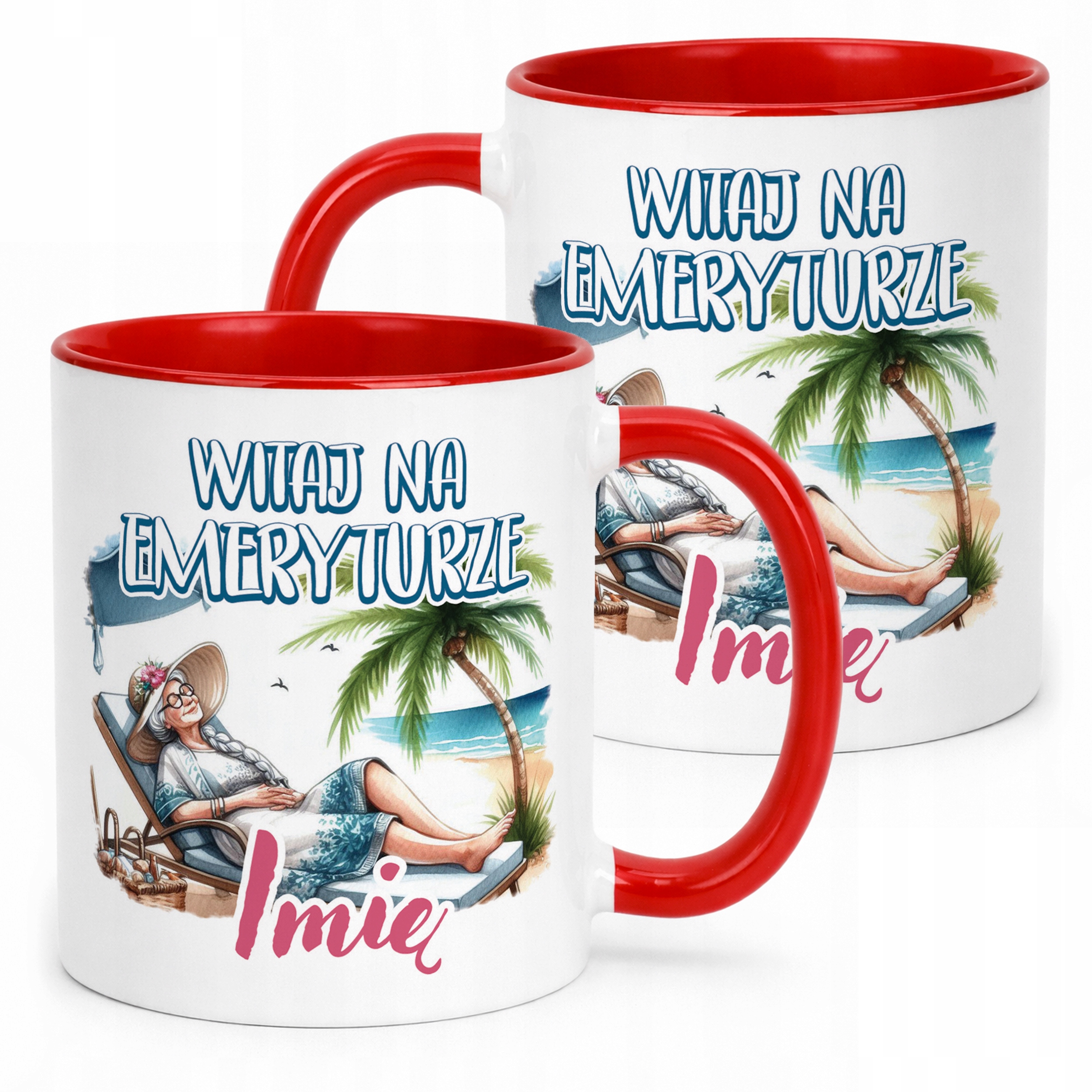 Kubek Czerwony Personalizowany Z okazji Emerytury Dla Emerytki Prezent