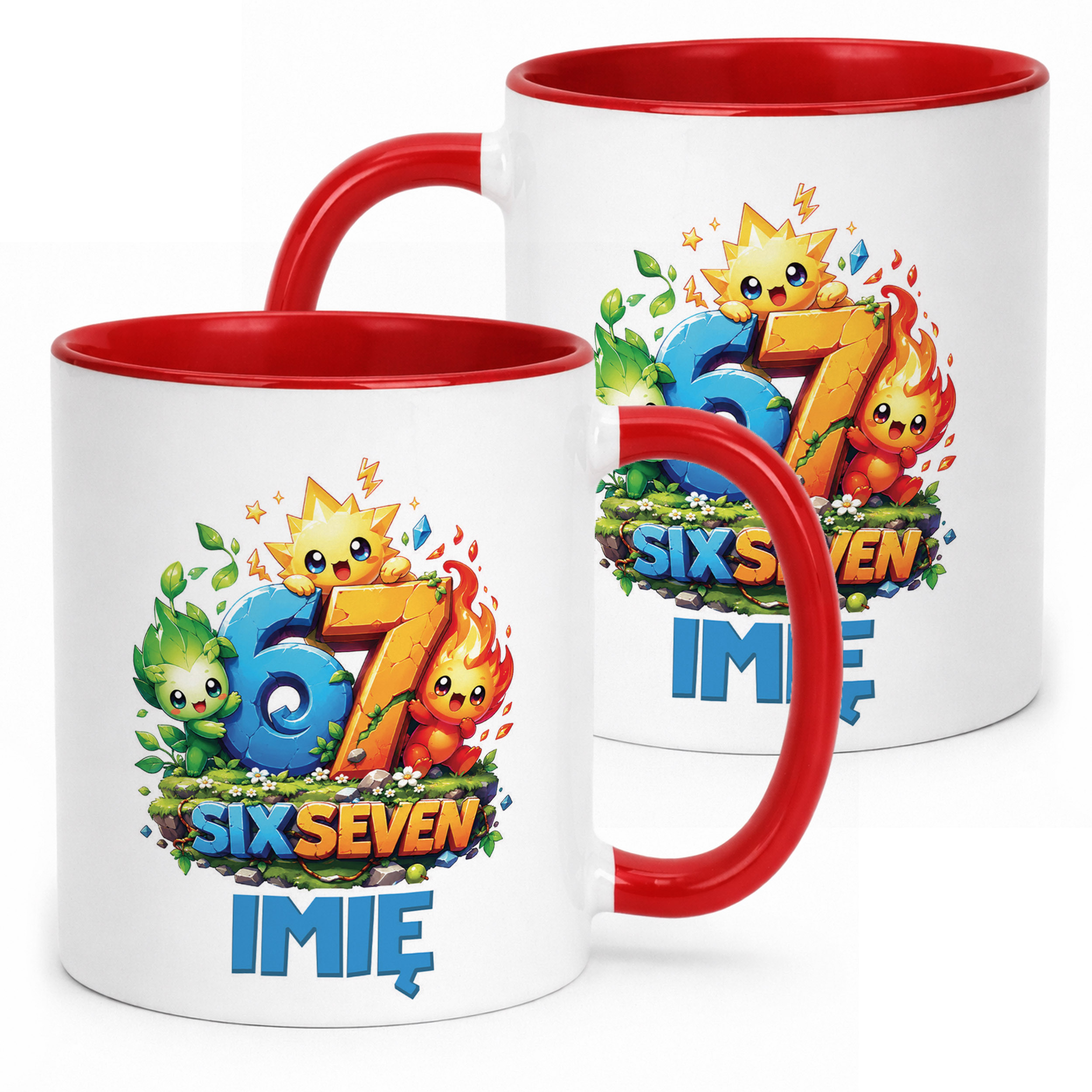 Kubek Czerwony z nadrukiem personalizowany SIX SEVEN Dla Dzieci Prezent